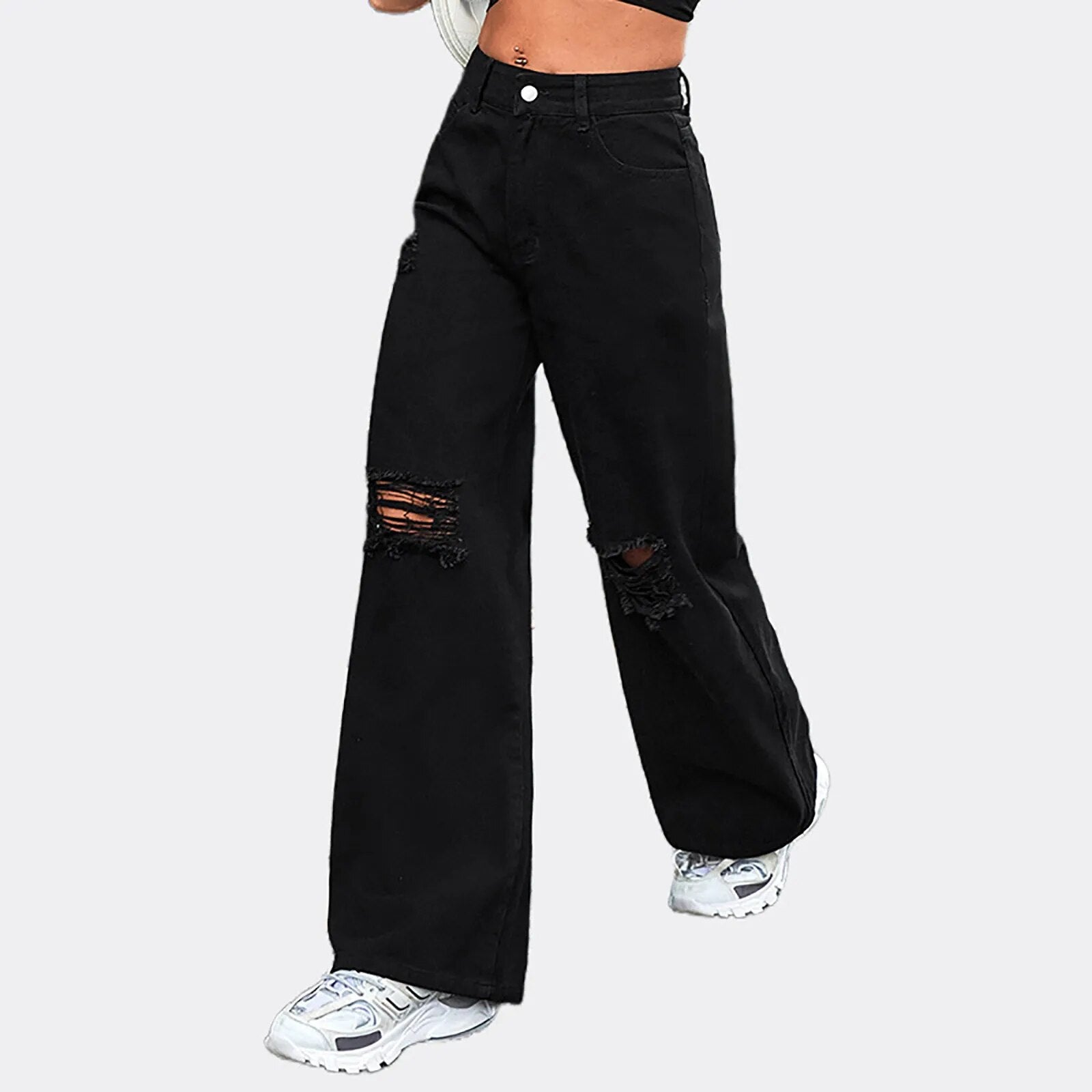 Jean déchiré ample et décontracté pour femme, pantalon en Denim bleu, à la mode, Streetwear, noir, jambes larges, Baggy, nouvelle collection automne 2024 