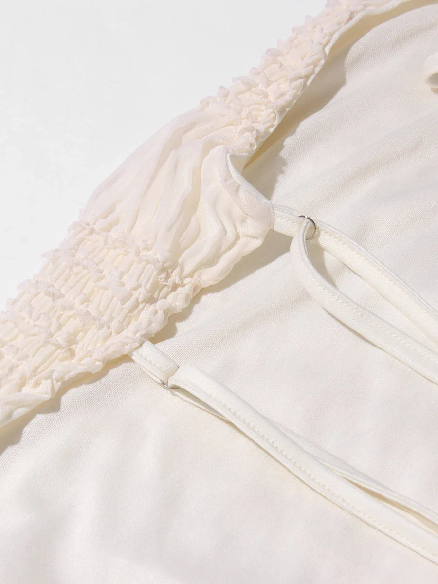 Slimming Sheer Spliced Striped Casual Dresses for Women Halter Neck Sleeveless Backless Dress Female Fashion New