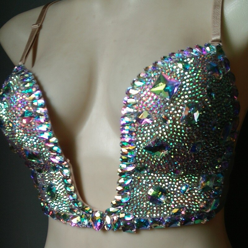 Sexy Gathered Bikini Bra Luxury Crystal Diamond Women's Swimwear Tops High-End Rhinestone Female's Swimwear Brassiere