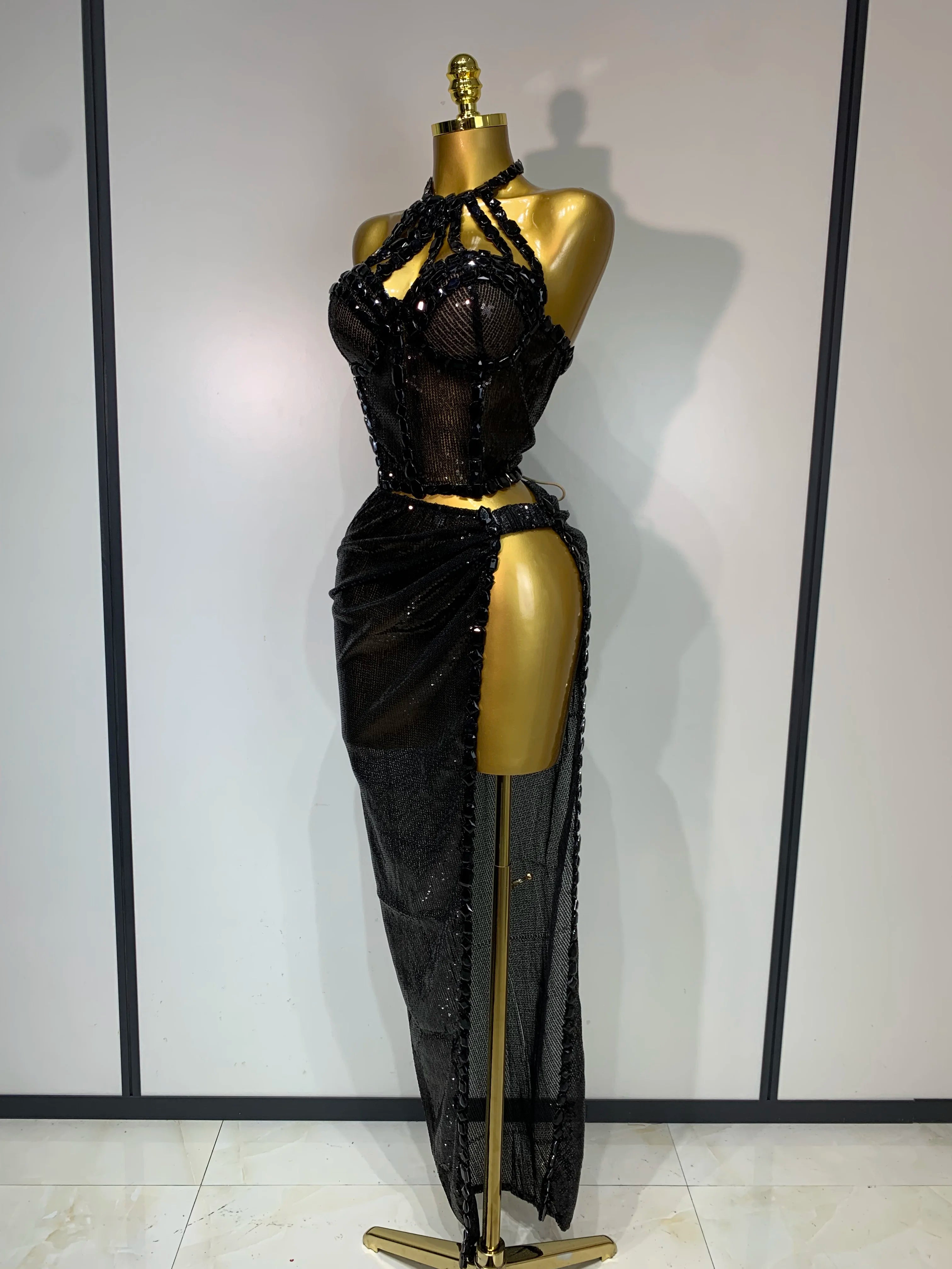 Sexy Shiny Diamond Two Piece Set 2025 Women Evening Celebrate Festival Luxury Birthday Party Nightclub Singer Stage costume