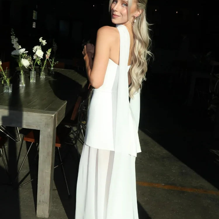 Sexy Off Shoulder With Scarf Maxi Dress For Women Fashion High Waist Sleeveless Backless Long Dresses New Lady Evening Club Robe