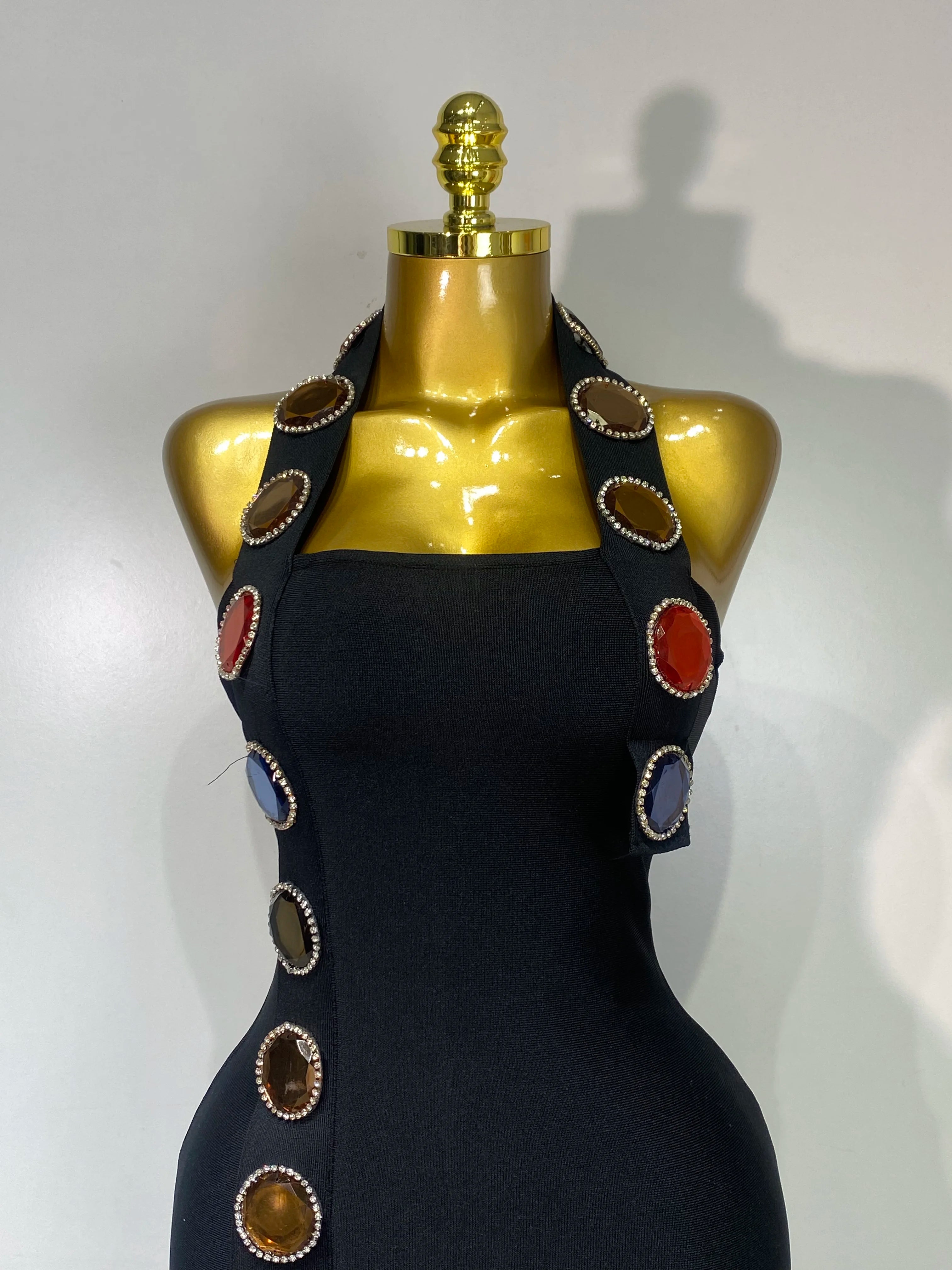 Women Elegant Bandage Bodycon Dress Halter Rhinestons Elastic Dress Luxury Birthday Celebrity Evening Club Party Wedding Dress