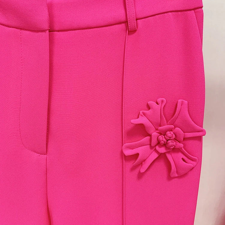 Patchwork Appliques Long Trousers For Women High Waist Wide Leg Trouser Female Casual Fashion Clothing Spring