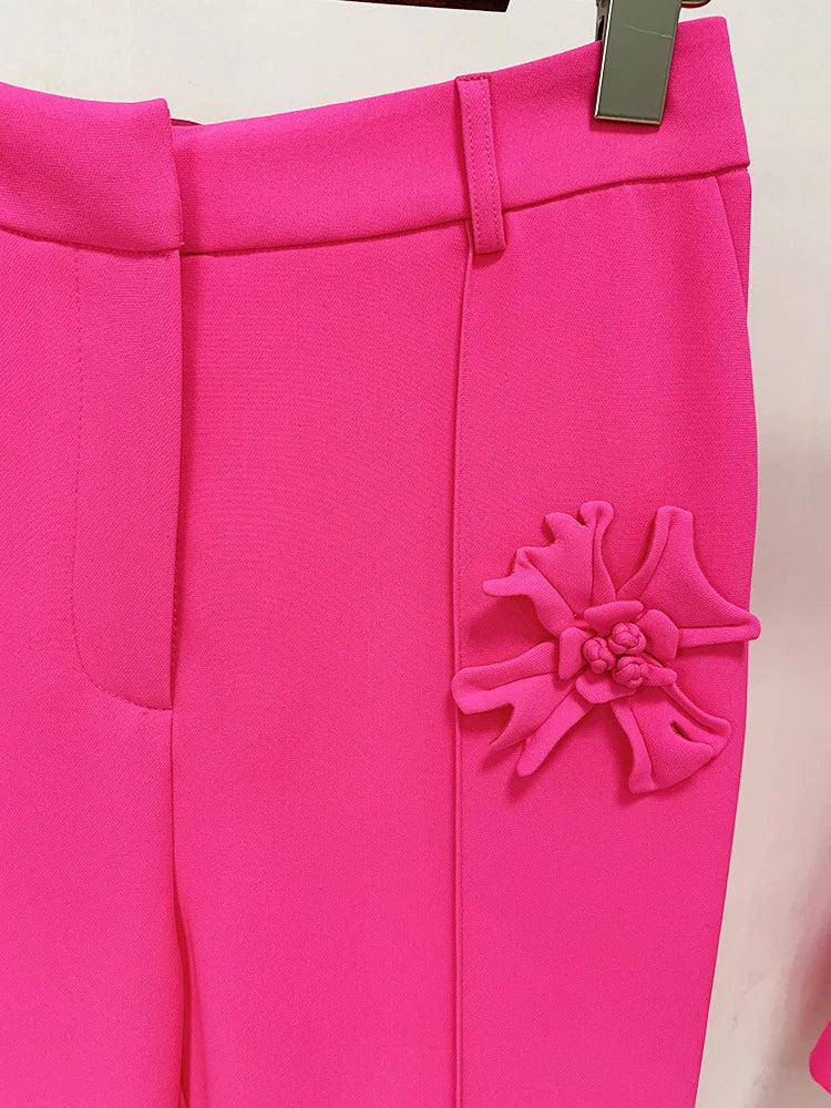 Patchwork Appliques Long Trousers For Women High Waist Wide Leg Trouser Female Casual Fashion Clothing Spring