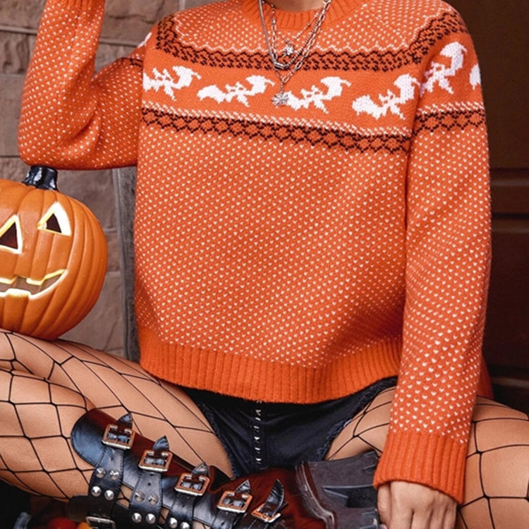 Yangelo Gothic Bat Pattern Knitted Sweater Women Loose Pullover Long Sleeve Street Fashion Sweater Autumn Winter Halloween 2024
