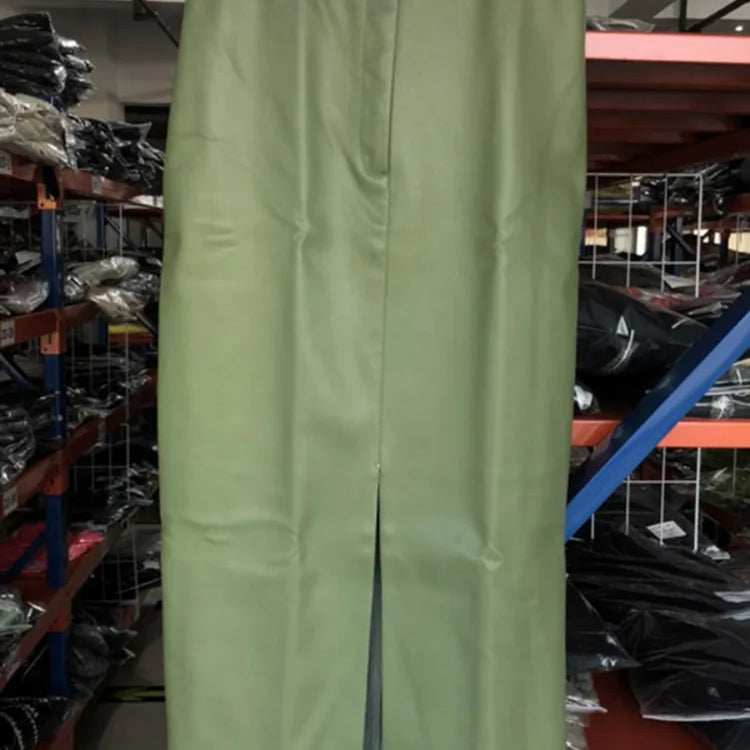 DEAT Fast Delivery New Fashion Korean Female PU Leather Mid-calf Length Spit Sexy High Waist Skirt AY095