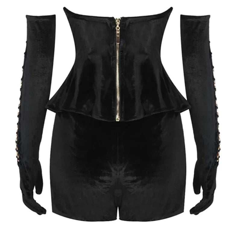 Luxury Women Winter Sexy Strapless Backless Circle Sequined Black Mini Skirt Set Elegant Evening Club Party Outfits