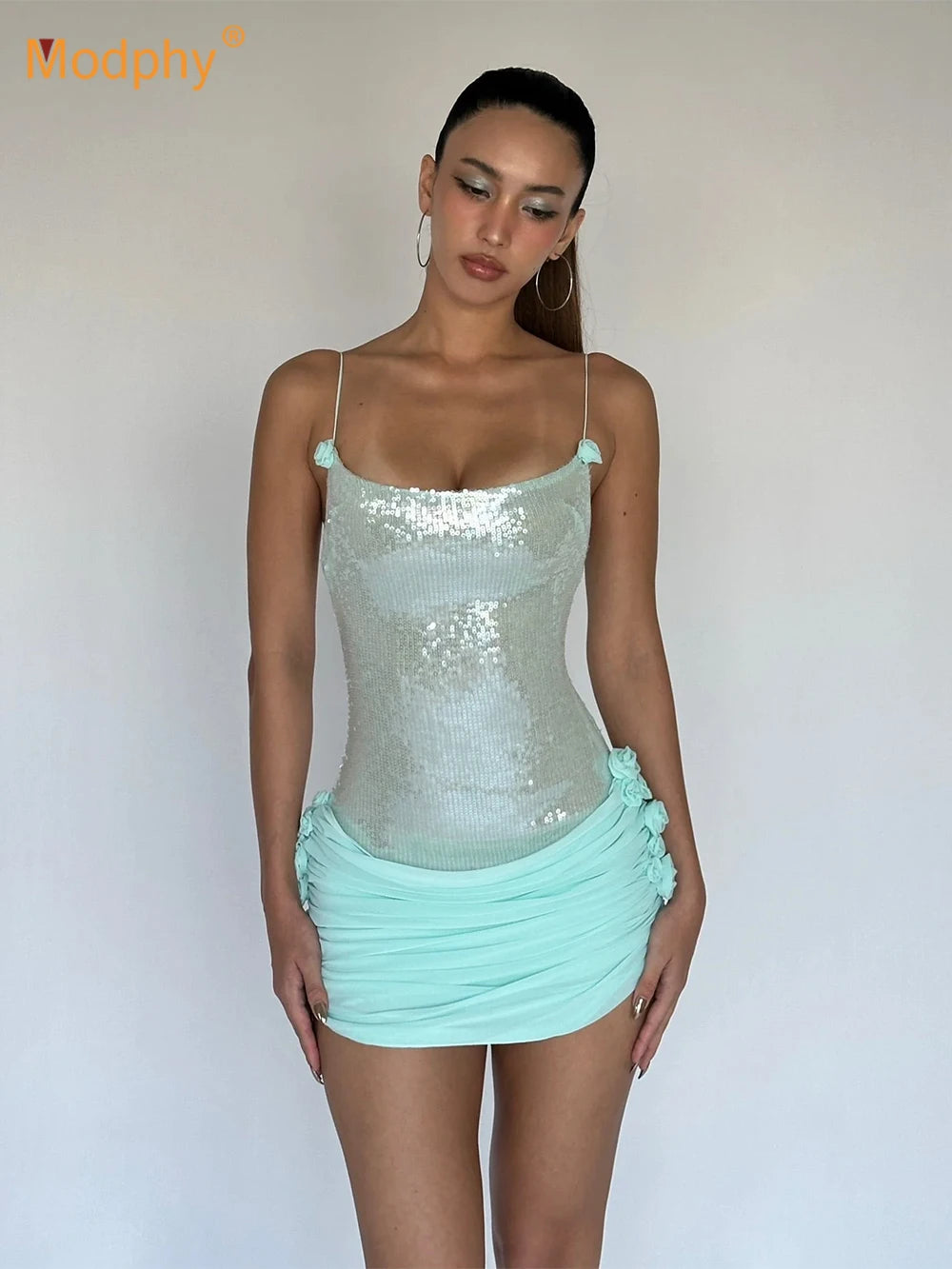 2025 New Stereoscopic Flowers Sequin Patchwork Sling Short Evening Dress Sweet Woman Birthday Party Dress Performance Costume