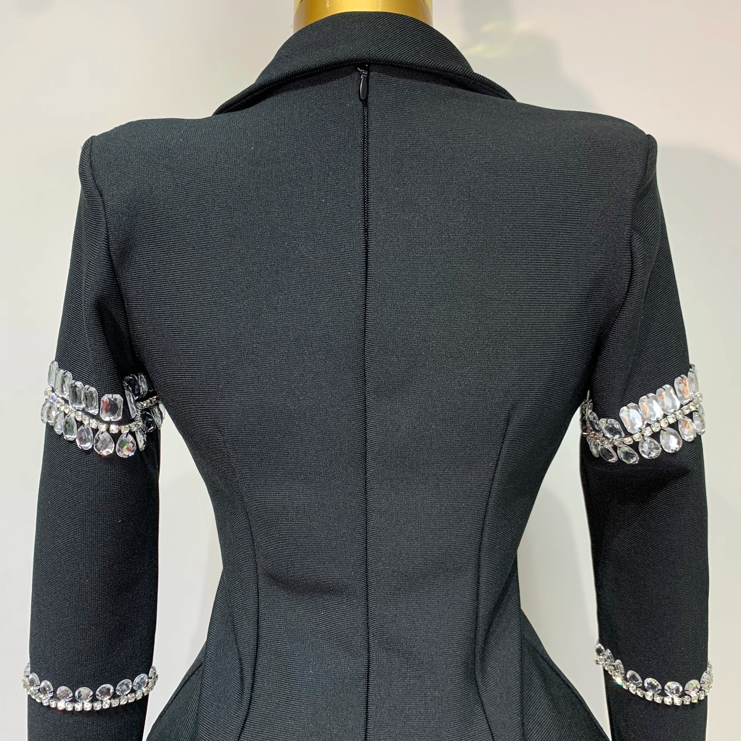 Women Sexy Long Sleeve V Neck Beading Rhinestone Mini Bodycon Bandage Dress 2025 Celebrity Elegant Evening Party Birthday Dress