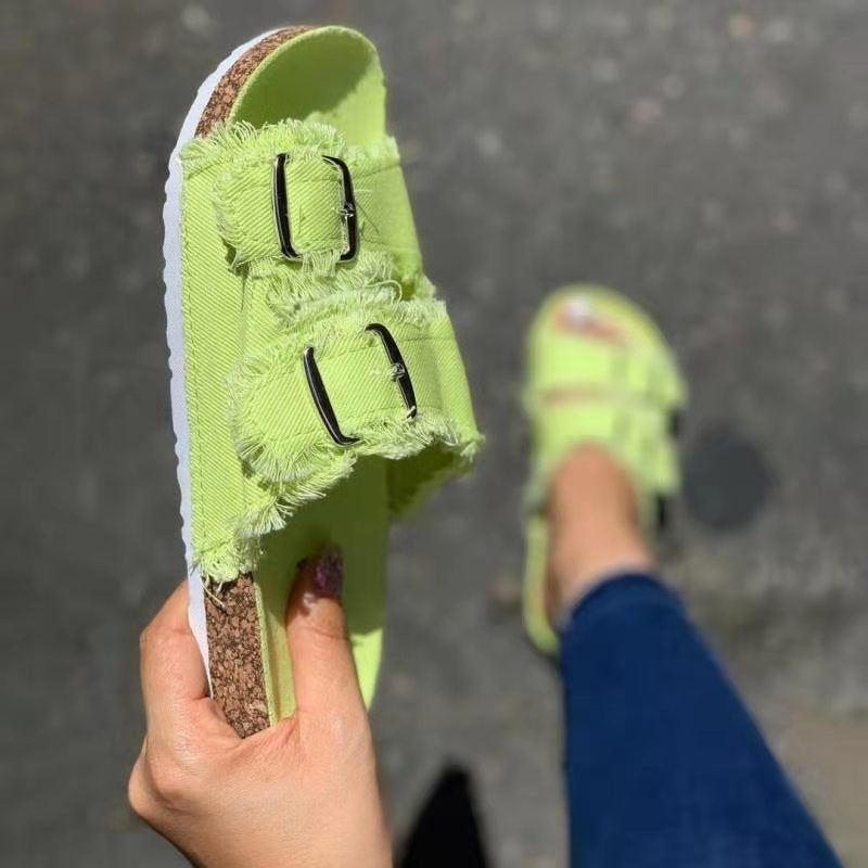 Women Comfortable Sandals Ladies Slip-on Wedge Slippers Sports Beach Walk Shoes Summer Fashion Denim Casual Sandalias Light Green