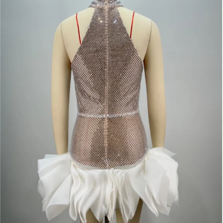 Christmas Style Women Sexy Off the Shoulder Halter Shinning Sequins Bodycon Mini Dress Birthday Party Celebrate Celebeity Dress