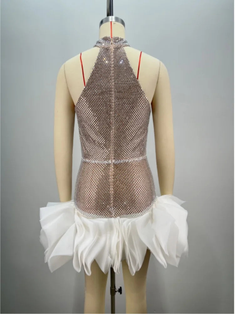 Christmas Style Women Sexy Off the Shoulder Halter Shinning Sequins Bodycon Mini Dress Birthday Party Celebrate Celebeity Dress