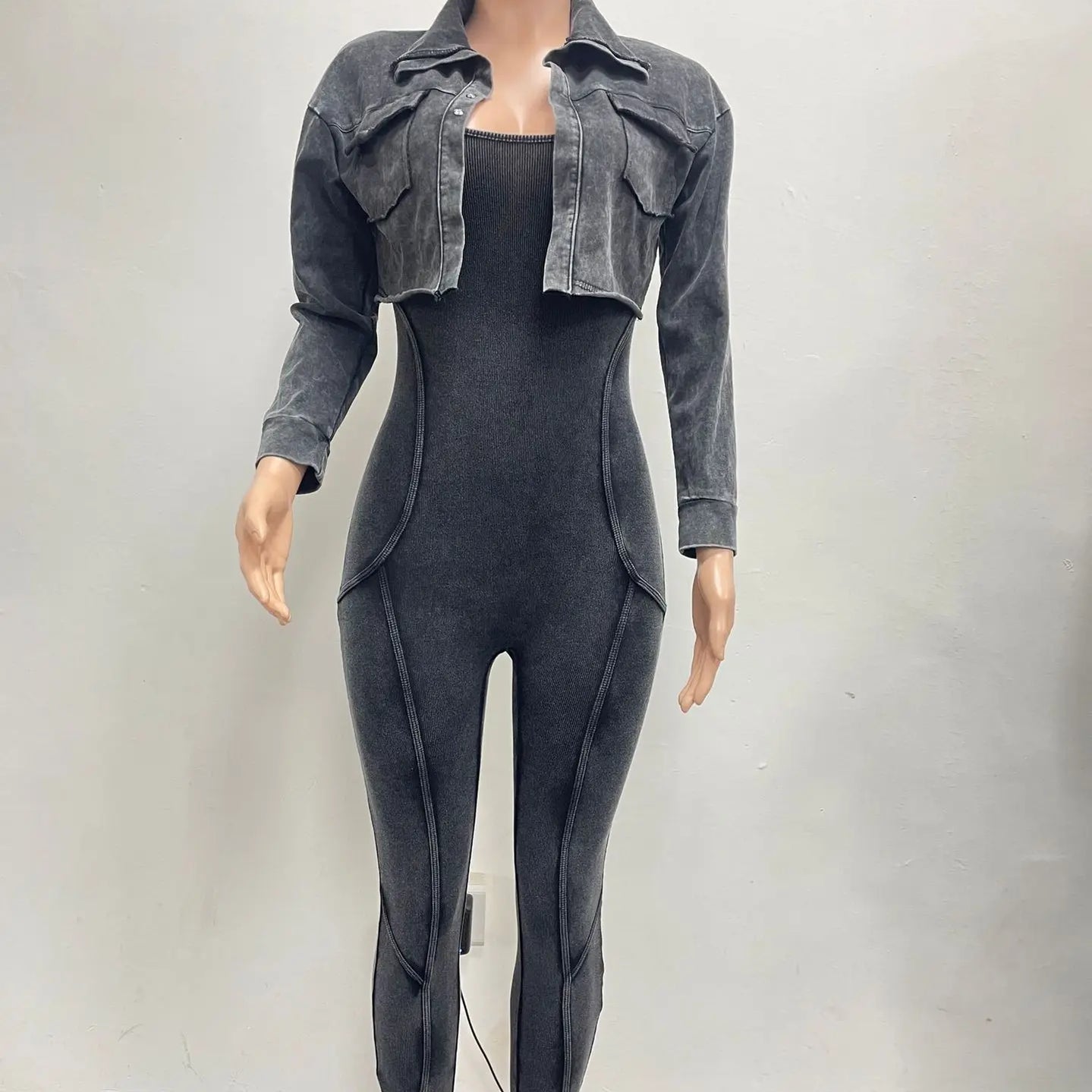 Fashion Women's Set Washed Knitted Long Sleeve V-neck Coats+pencil Jumpsuits Active Two 2 Piece Set Outfits Tracksuit