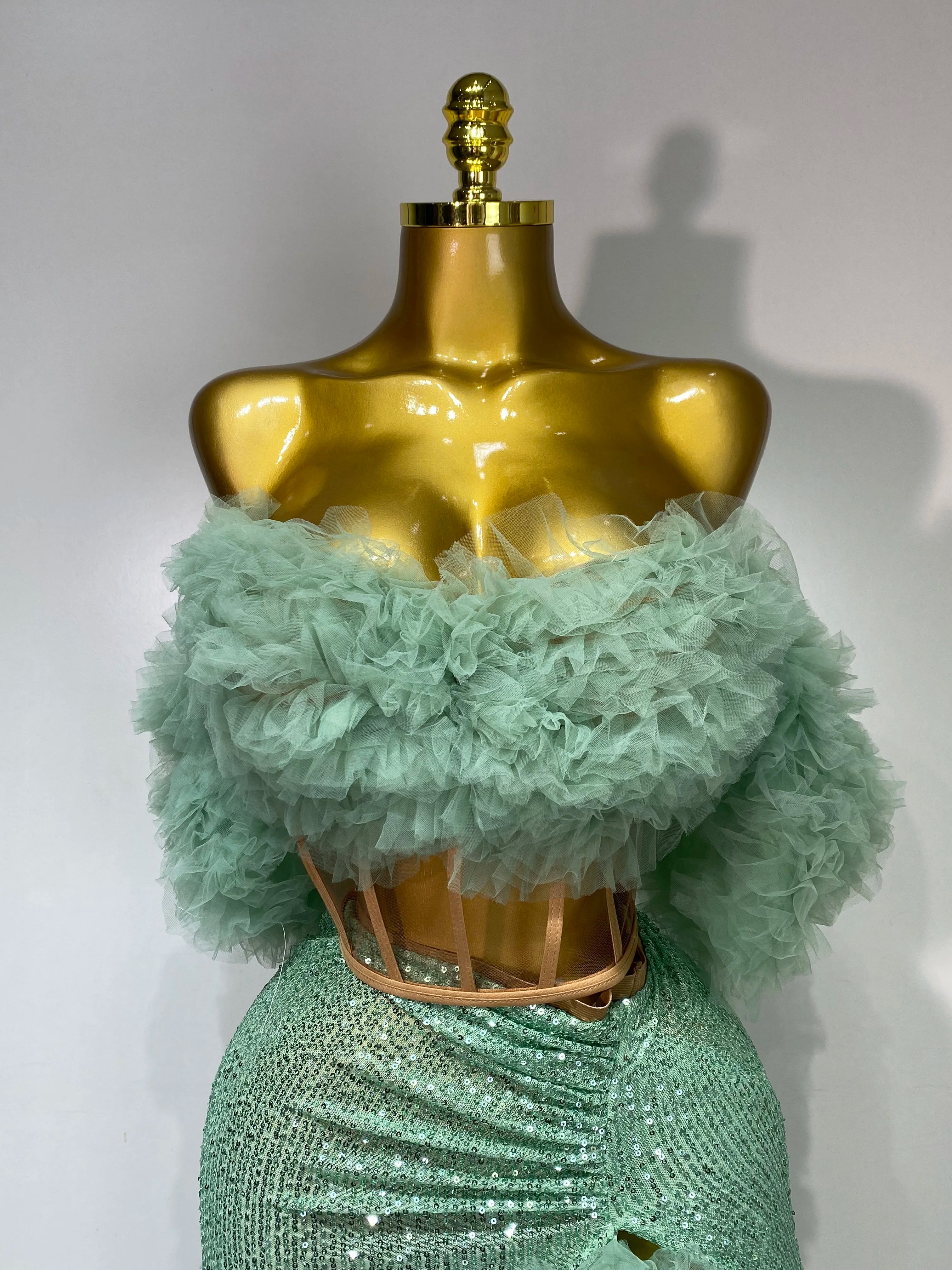 Women Sexy Sparkly Sequins Top Long Skirt Two Pieces Set Festival Celebrate Evening Party Luxury Birthday Nightclub Stage Outfit