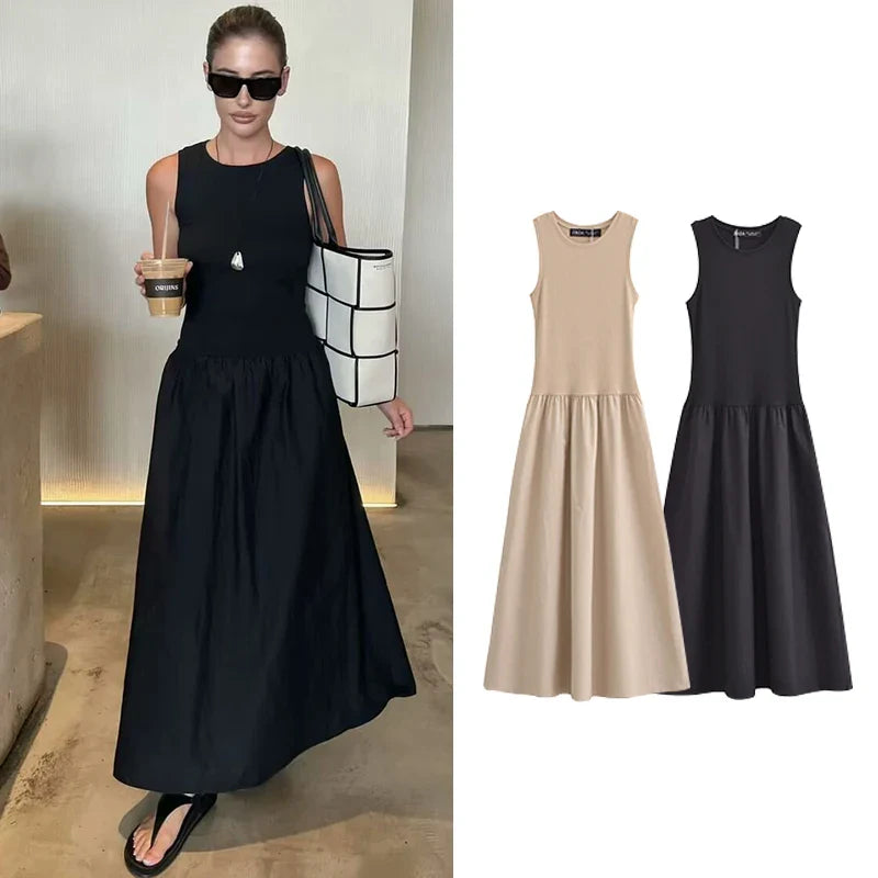 TRAF Dresses Summer Women's 2024 New Chic Slim O-neck Elegant Long Holiday Dress Women's Street Youth Fashion Dress