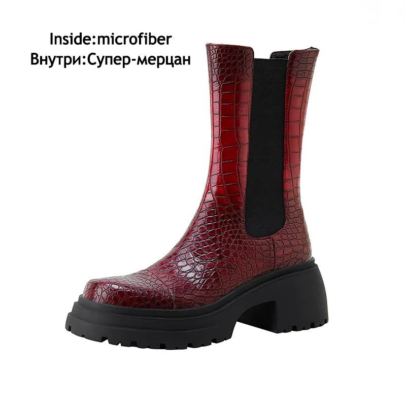Smoke Pipe Boots Fall New Retro Style Hong Kong Style Ankle Boots Round Head Thick Soled Boots For Women 35-43 wine red