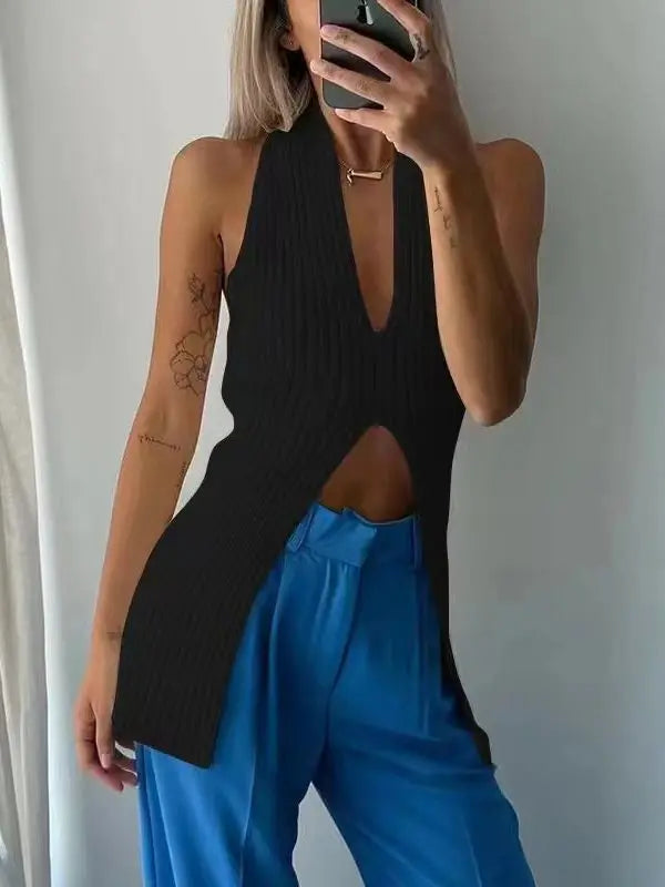 Heliar Women Ribbed Chic Design Tank Top Women Knitted Halter Sexy Tops Camis Tube Tops Women Summer BLACK F Fit 40-60kg