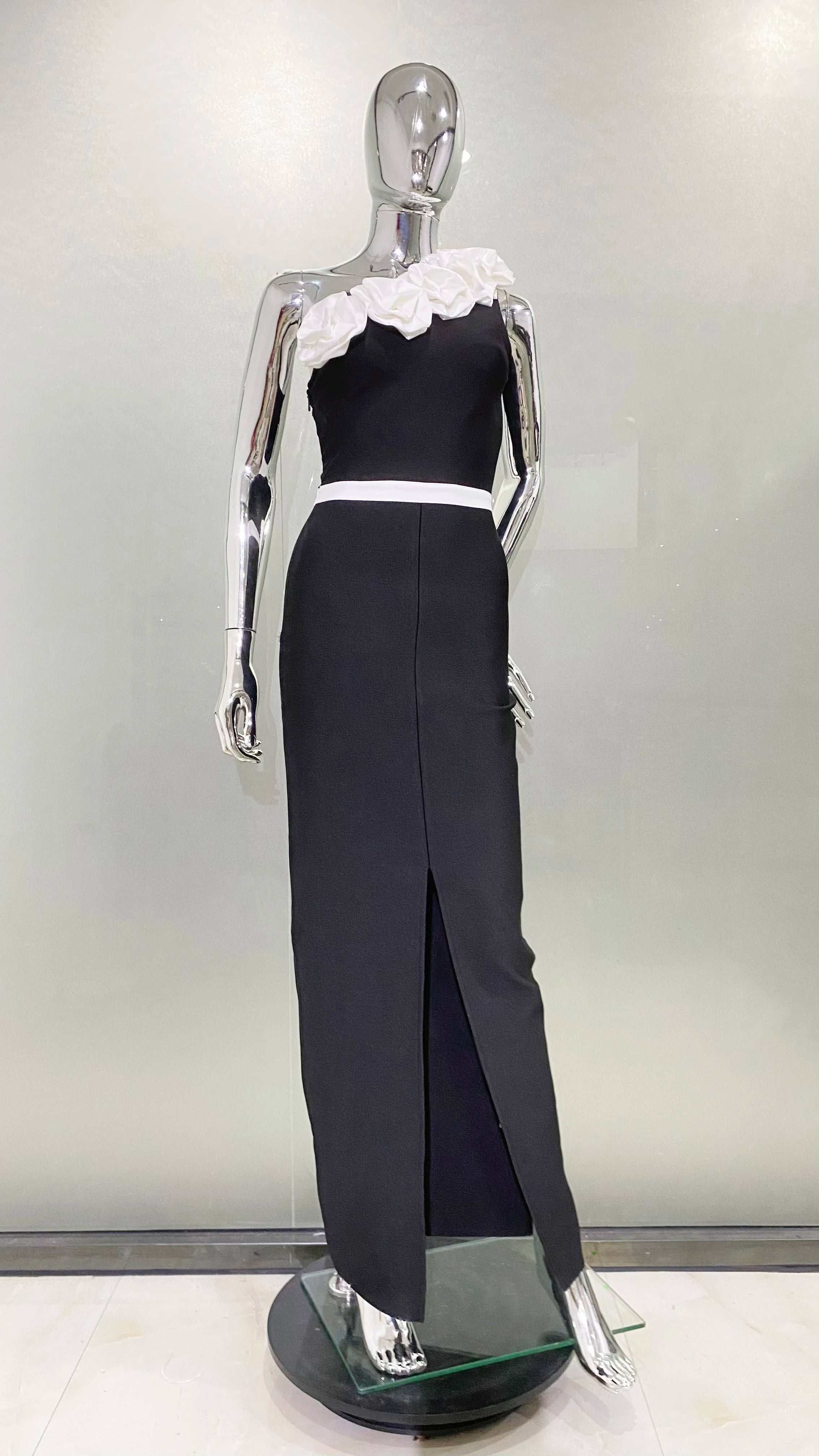 Women Sexy One Shoulder White Florals Bodycon Bandage Long Dress Fashion Celebrate Evening Party Birthday Dress