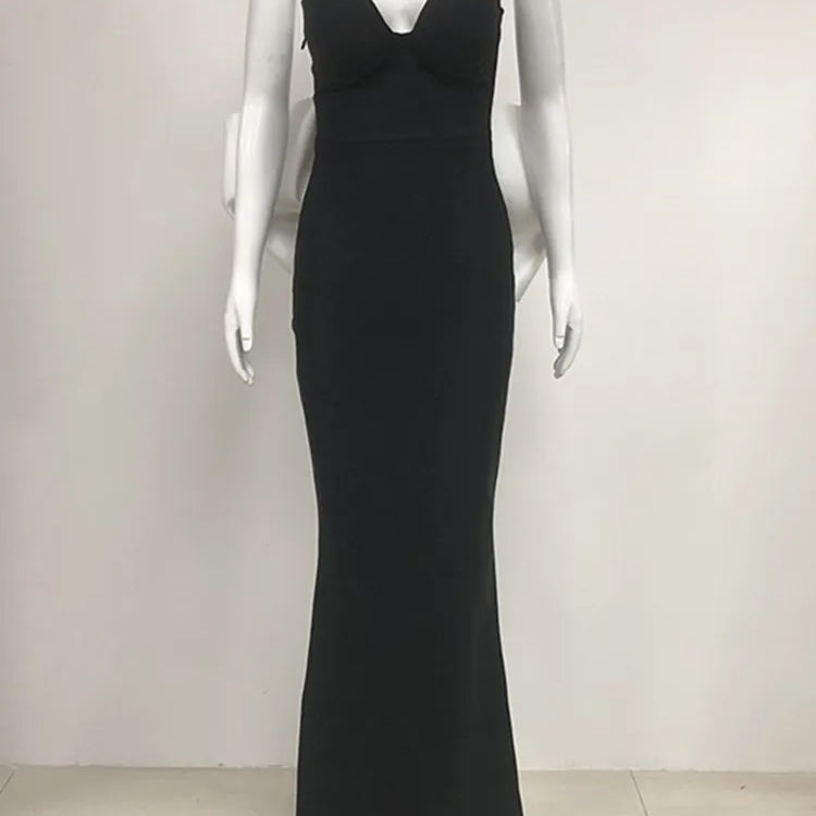 Women Celebrity Sexy Strapless Bow Tie Patchwork Black Maxi Long Bodycon Bandage Dress 2025 Elegant Evening Club Party Dress
