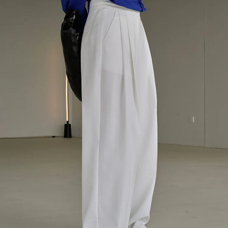 [LANMREM] Minimalism Wide Leg Pants For Women spring New Solid High Waist Straight Loose Trousers Fashion Clothing 26D5746