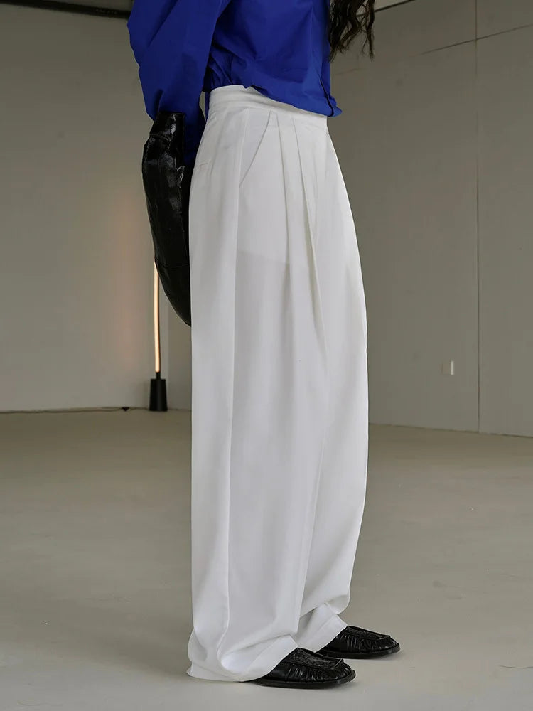 [LANMREM] Minimalism Wide Leg Pants For Women spring New Solid High Waist Straight Loose Trousers Fashion Clothing 26D5746