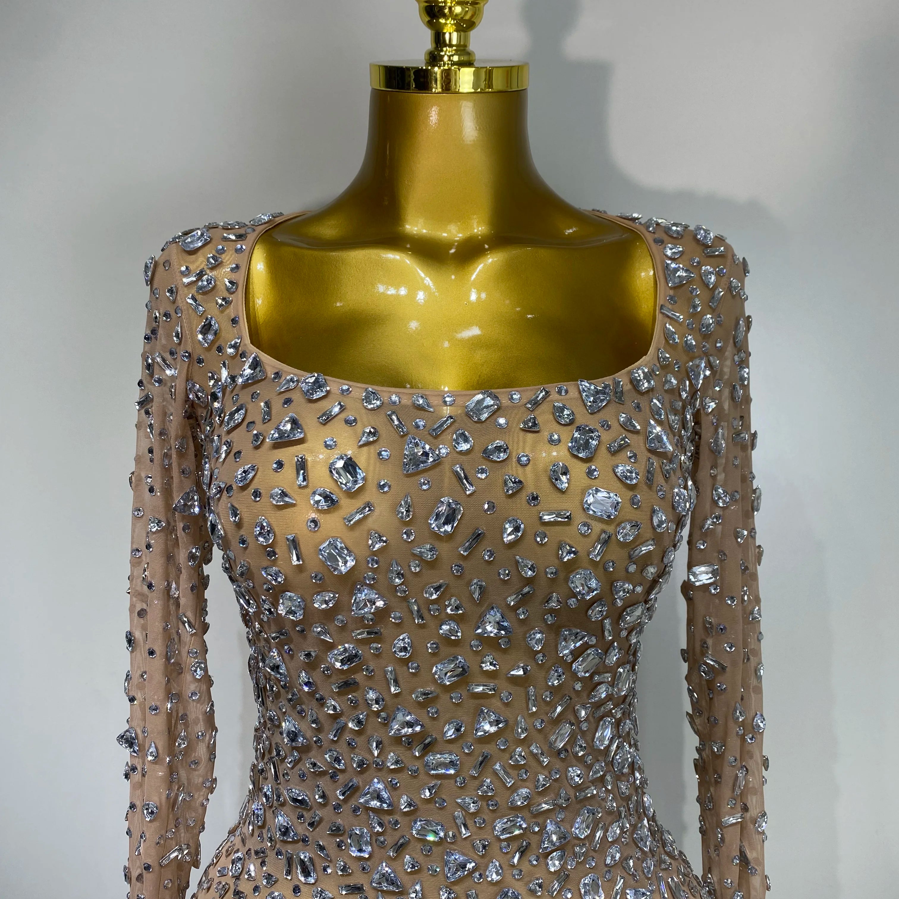 Sparkly Rhinestone Sexy Transparent Mini Dress Celebrity Evening Party Prom Birthday Photo Shoot Nightclub Stage Costume
