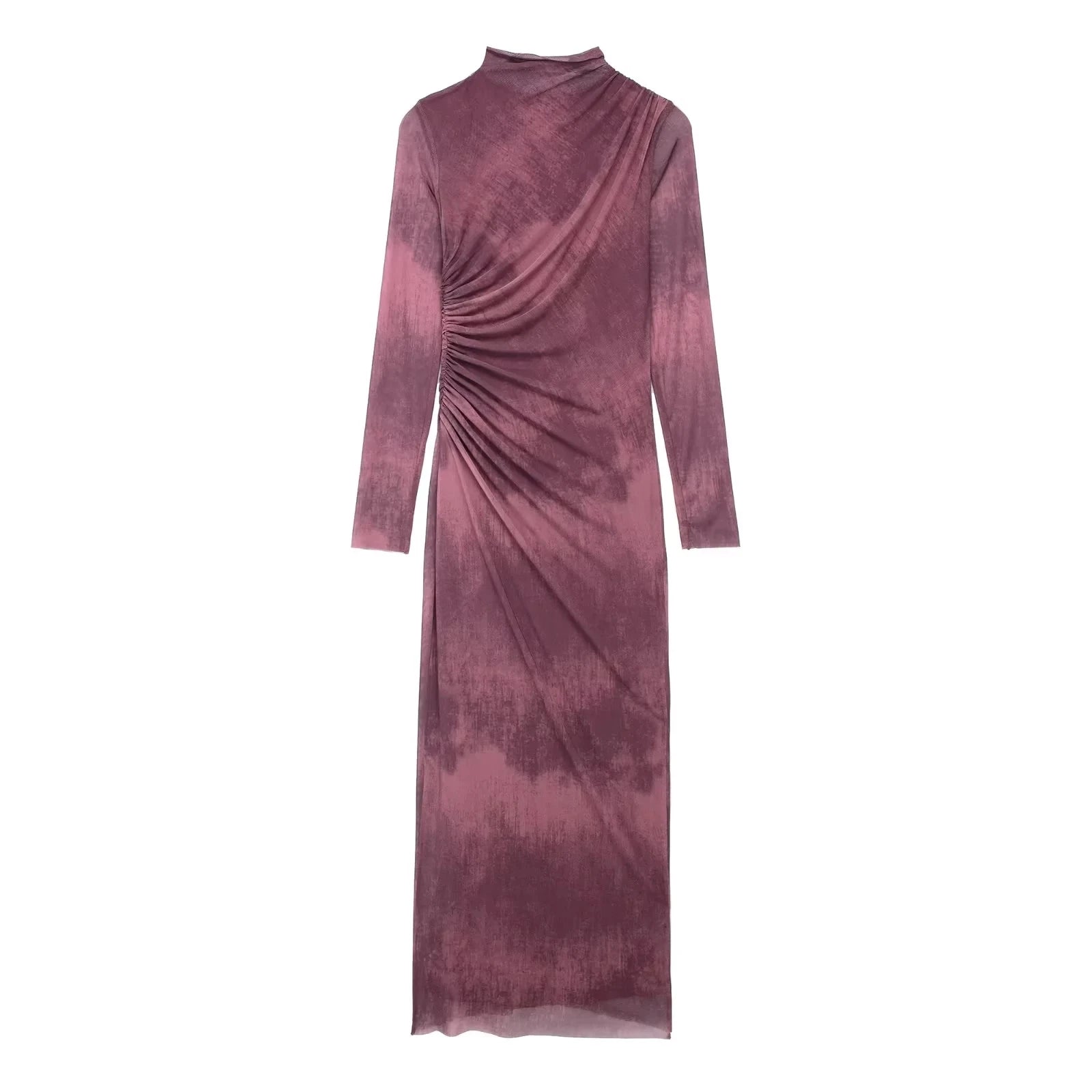 Woman Silk Mesh Midi Dress Autumn Women Long Sleeve Vintage Long Dress Female Elegant Slim Dress A