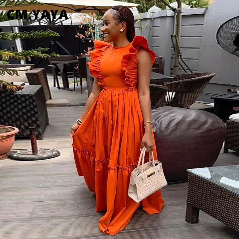 2024 Summer Ruffles Short Sleeve Sweet Cute O-Neck Floor-Length Long Women Dress Beach Streetwear Big Swing Maxi Dresses