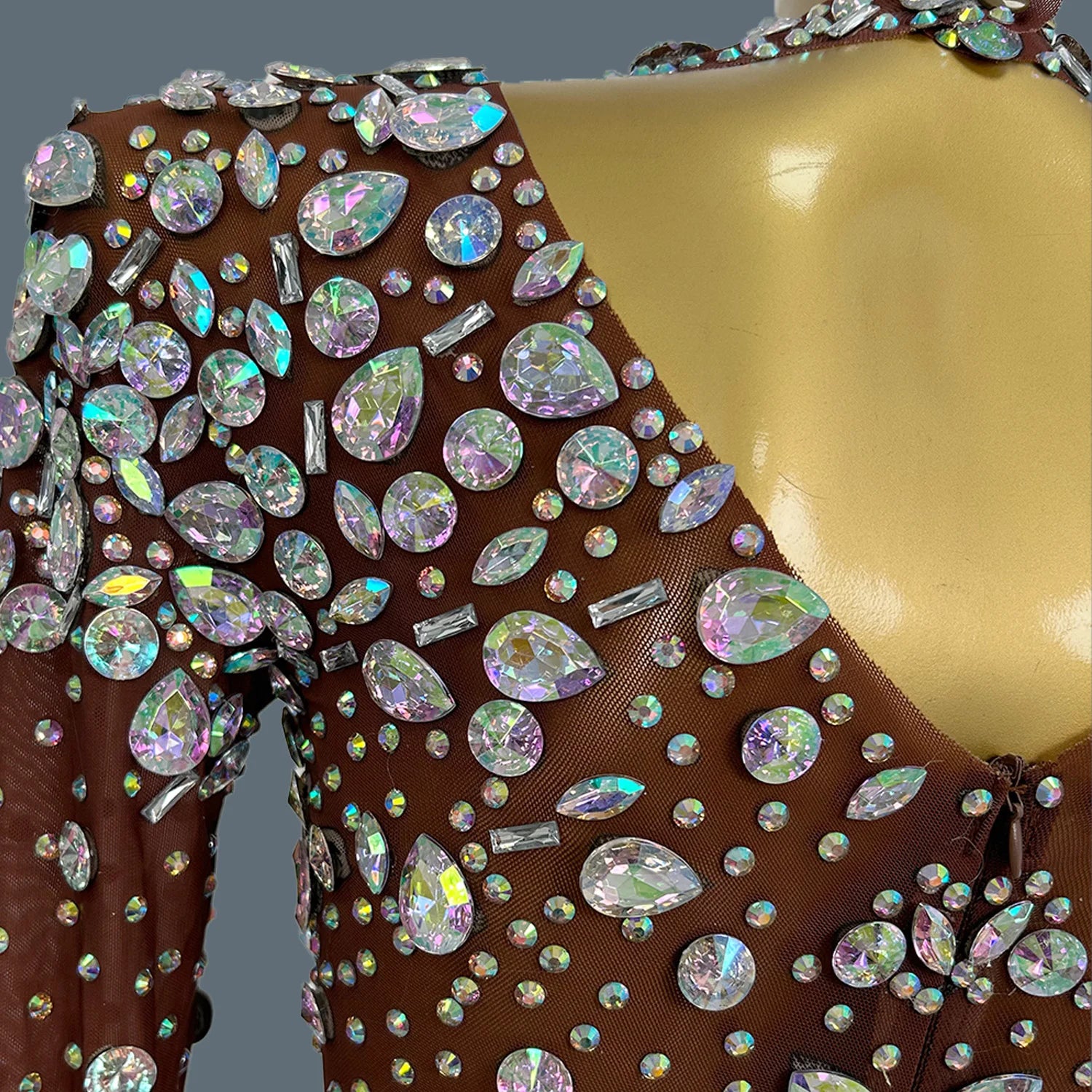 Sparkly Rhinstones Long Sleeve Elegant Party Dress Women Luxury Performance Stage Wear Evening Birthday Holiday Gown Caicui