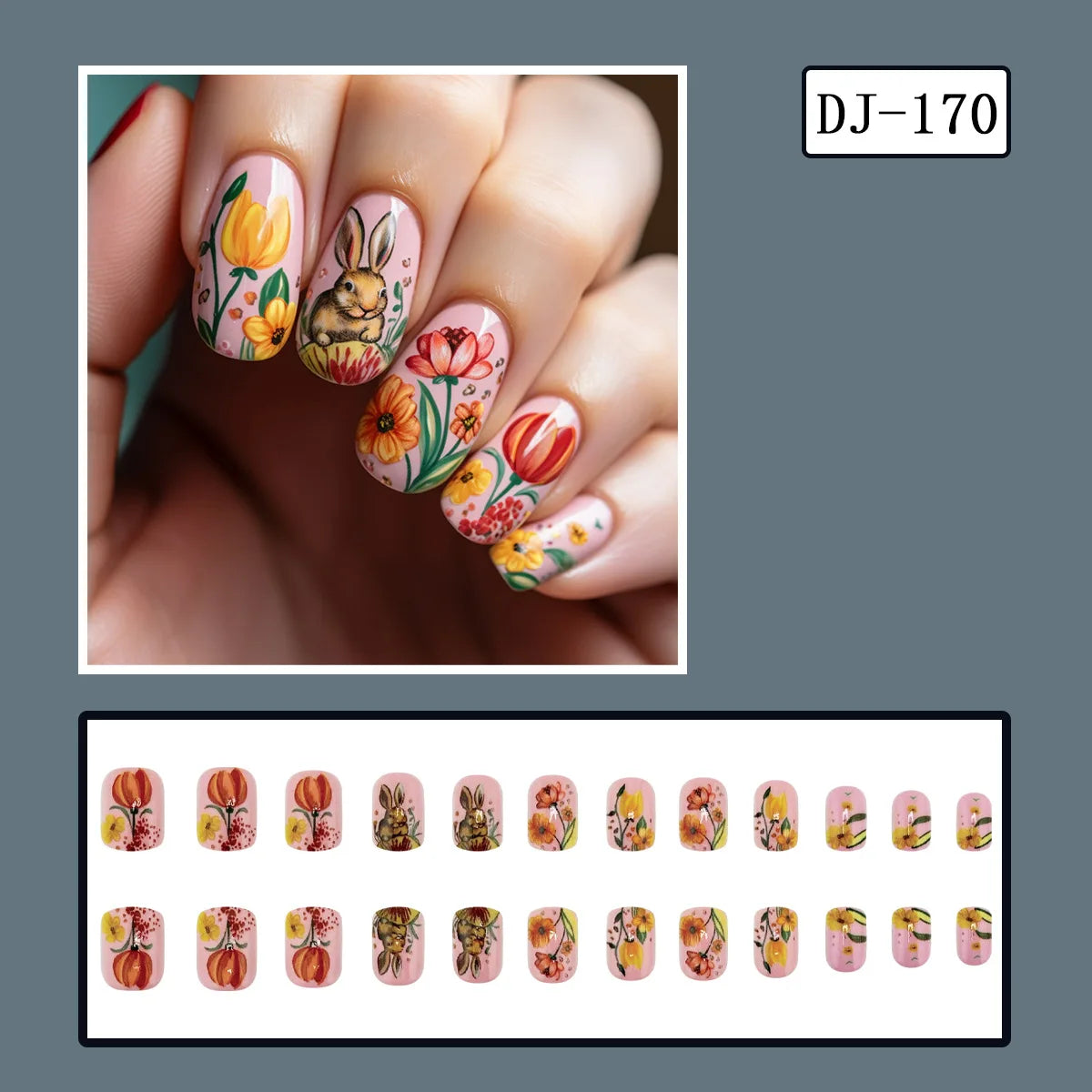 24pcs Easter Cute Rabbit Press On Nails Spring Daisy Flower Design Fake Nail Tips for Girl Women Wearable Short Cute False Nails style 5
