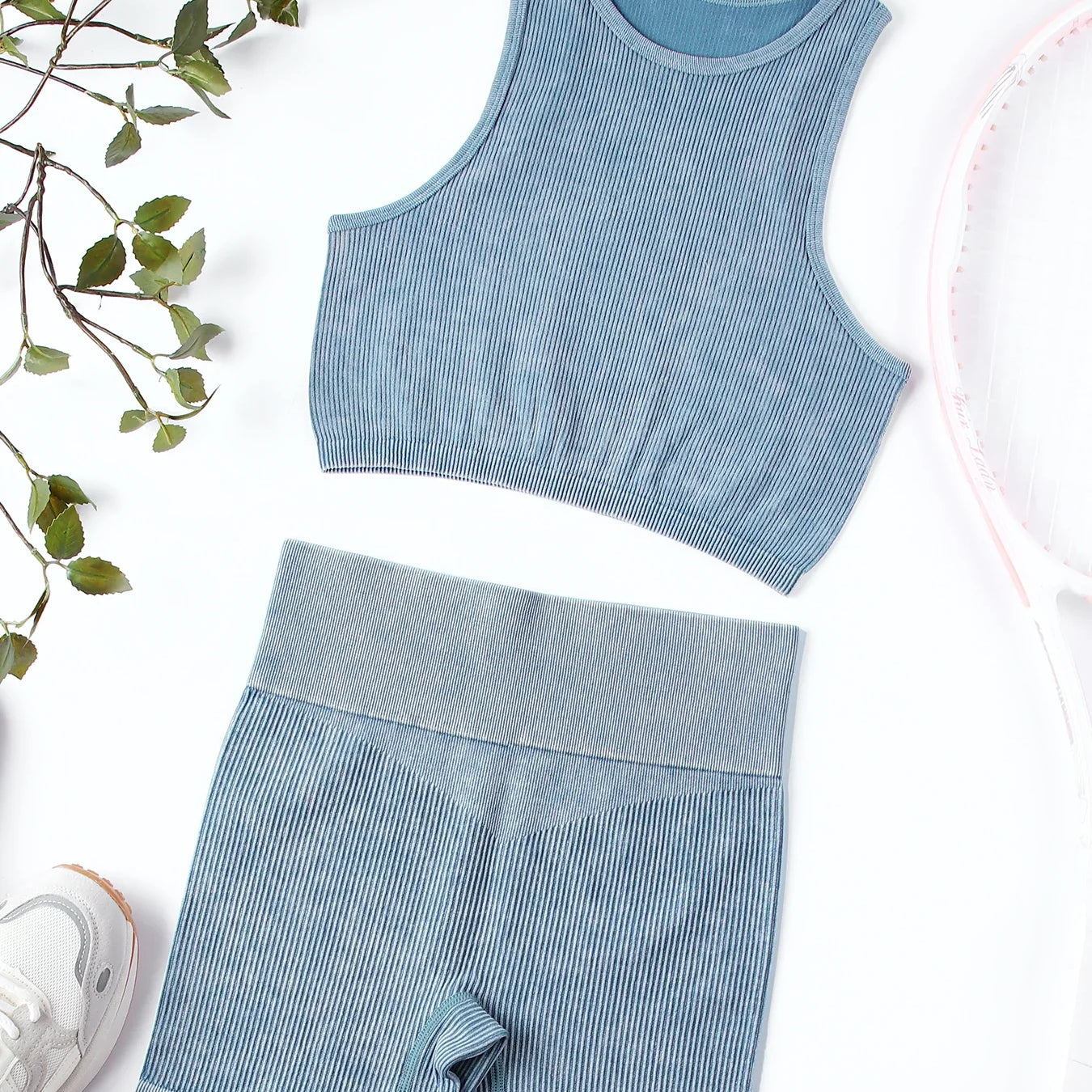 SALSPOR Wash Fitness Summer Sport Outfit for Woman High Waist Stretch Yoga Gym Set Women Activewear Running Outdoors Shorts Sets Blue