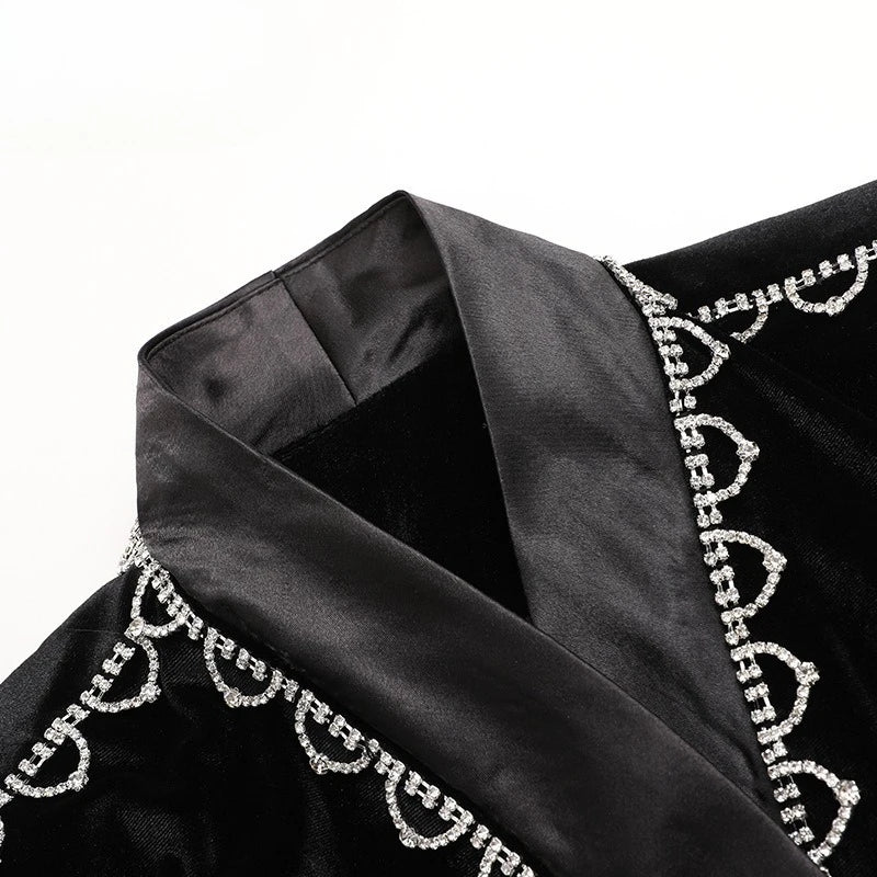 Solid Spliced Bead Three Piece Sets for Women Lapel Long Sleeves Top V Neck Sleeveless Vest Long Pants Set Female