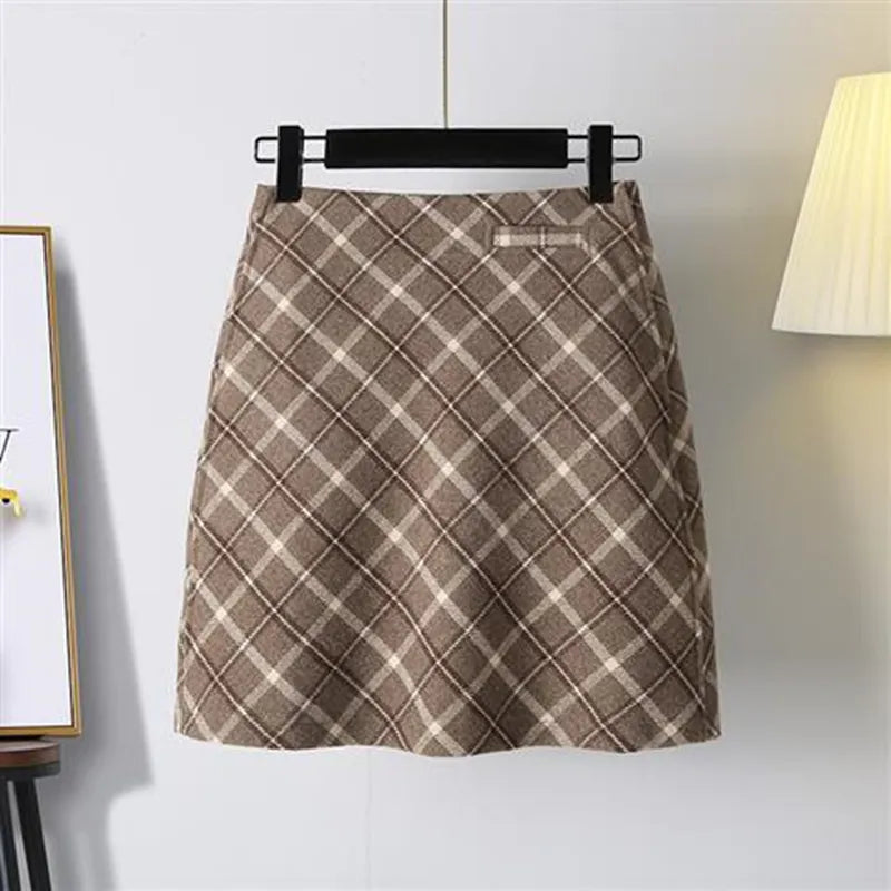 Women's Autumn Winter Lamb Coats Plaid Skirts Bottoming Tops 1 or 3 Piece Set Korean Lady Graceful Outfits Preppy Style Suits