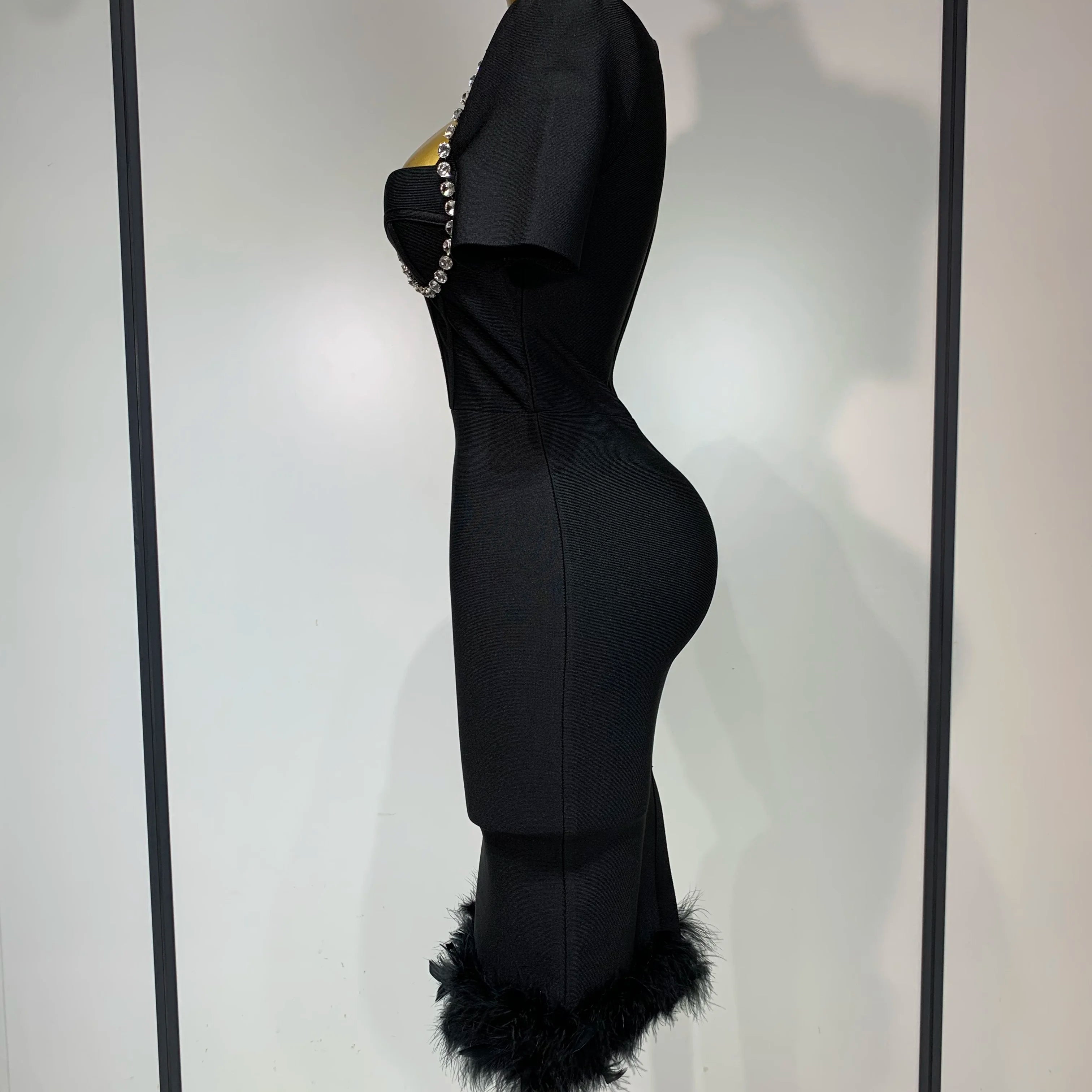 Women Sexy Luxury Rhinestone Short Sleeve Bodycon Dress 2025 Party Evening Celebrate Birthday Black Bandage Club Prom Gown