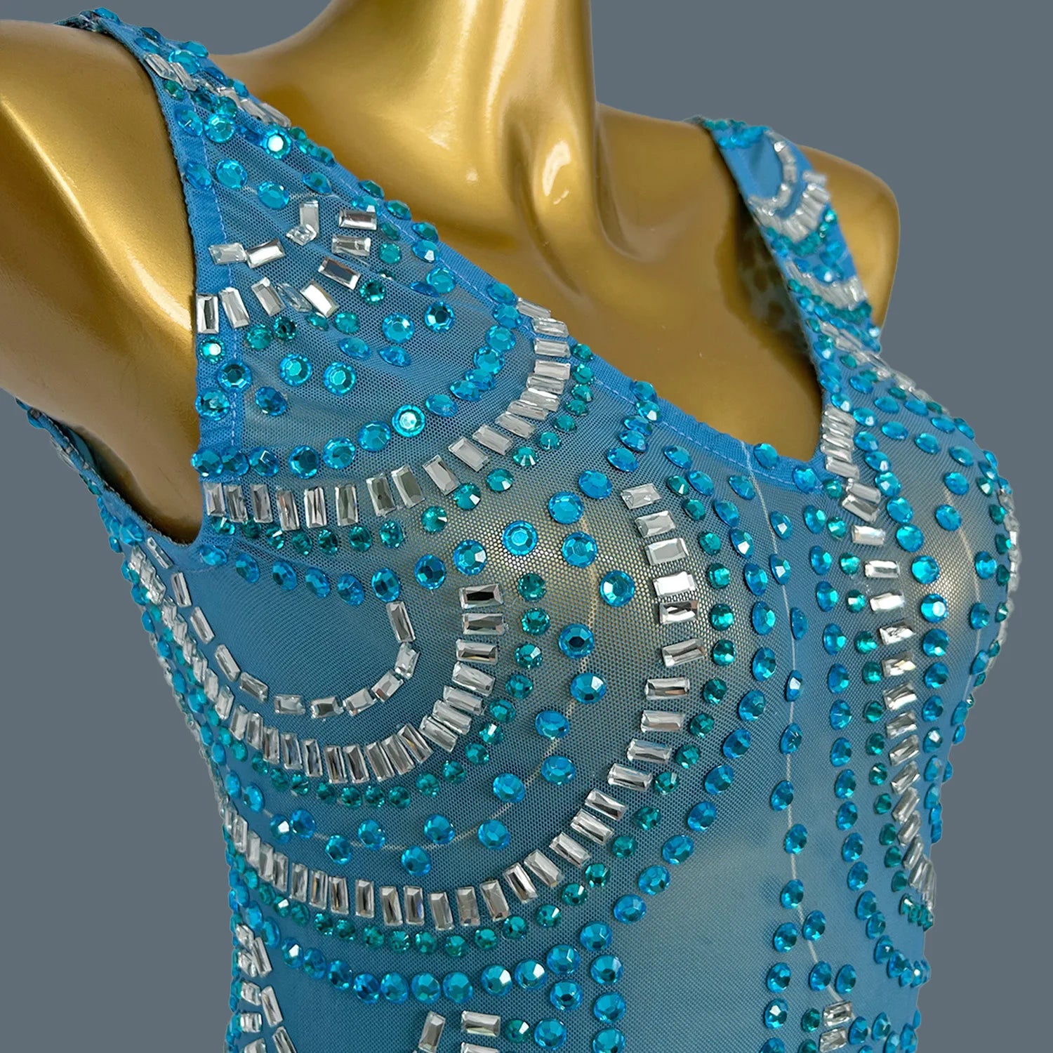 Sheer Mesh Blue Dress Sleeveless High Side Slit Club Dress Birthday Prom Bodycon Evening Dresses For Women Formal Luxury Lanquan