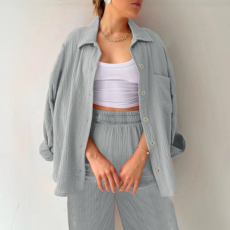 Solid Color Casual Loose Pants Sets For Women 2024 Elegant Autumn Women's Two Pieces Suit Full Trouser Set Female Outfit Clothes BK534-9