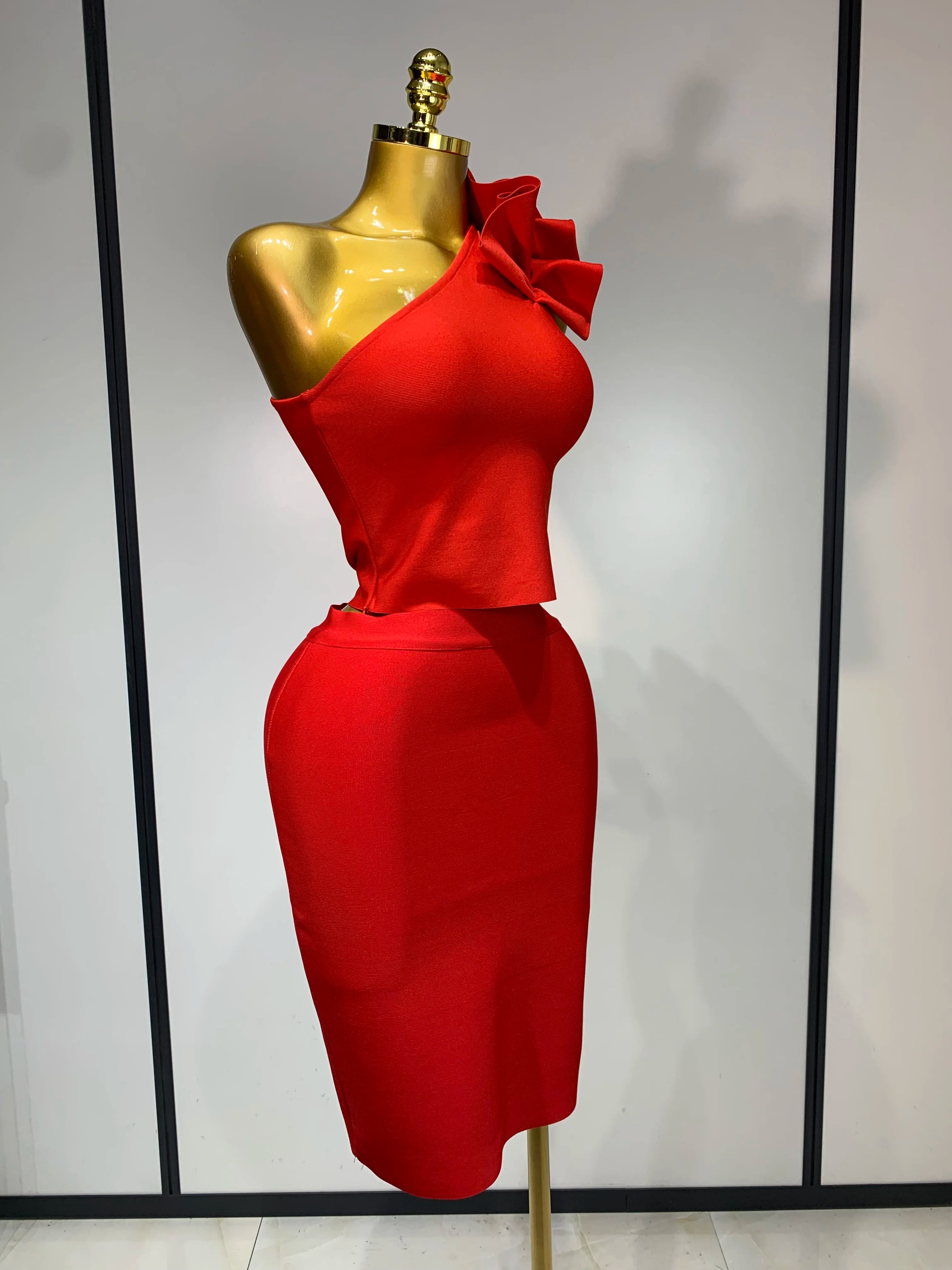 Women Sexy Sleeveless Ruffles One Shoulder Bandage Two Piece Set Fancy Club Evening Celebrity Elegant Party Bodycon Vestidos