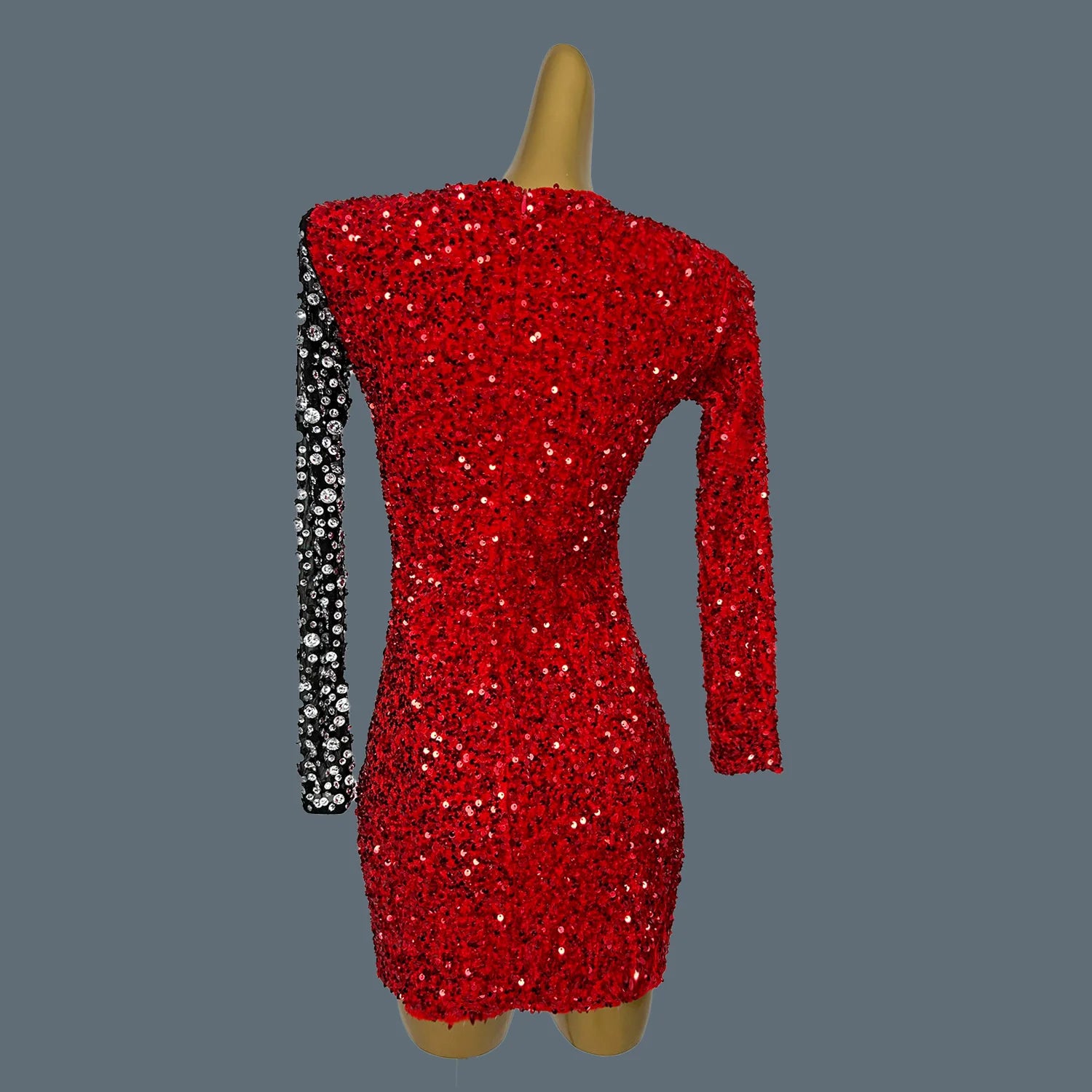 Chic Sexy Dresses For Hot Women Party Club Night Sparkly Crystals Full Evening Dress Luxury Red Mini Long Sleeved Dress Hongditu