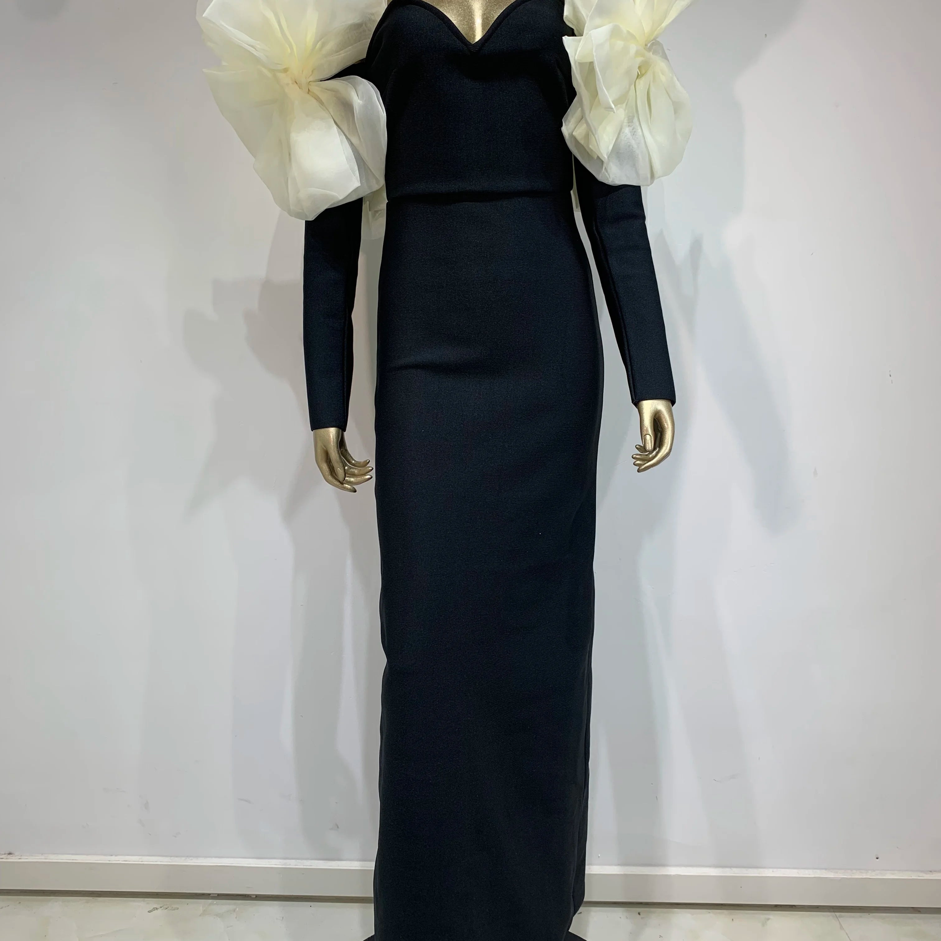 Women Sexy Off Shoulder Long Sleeve Red Black Maxi Long Celebrity Bodycon Bandage Dress 2025 Elegant Evening Club Party Dress