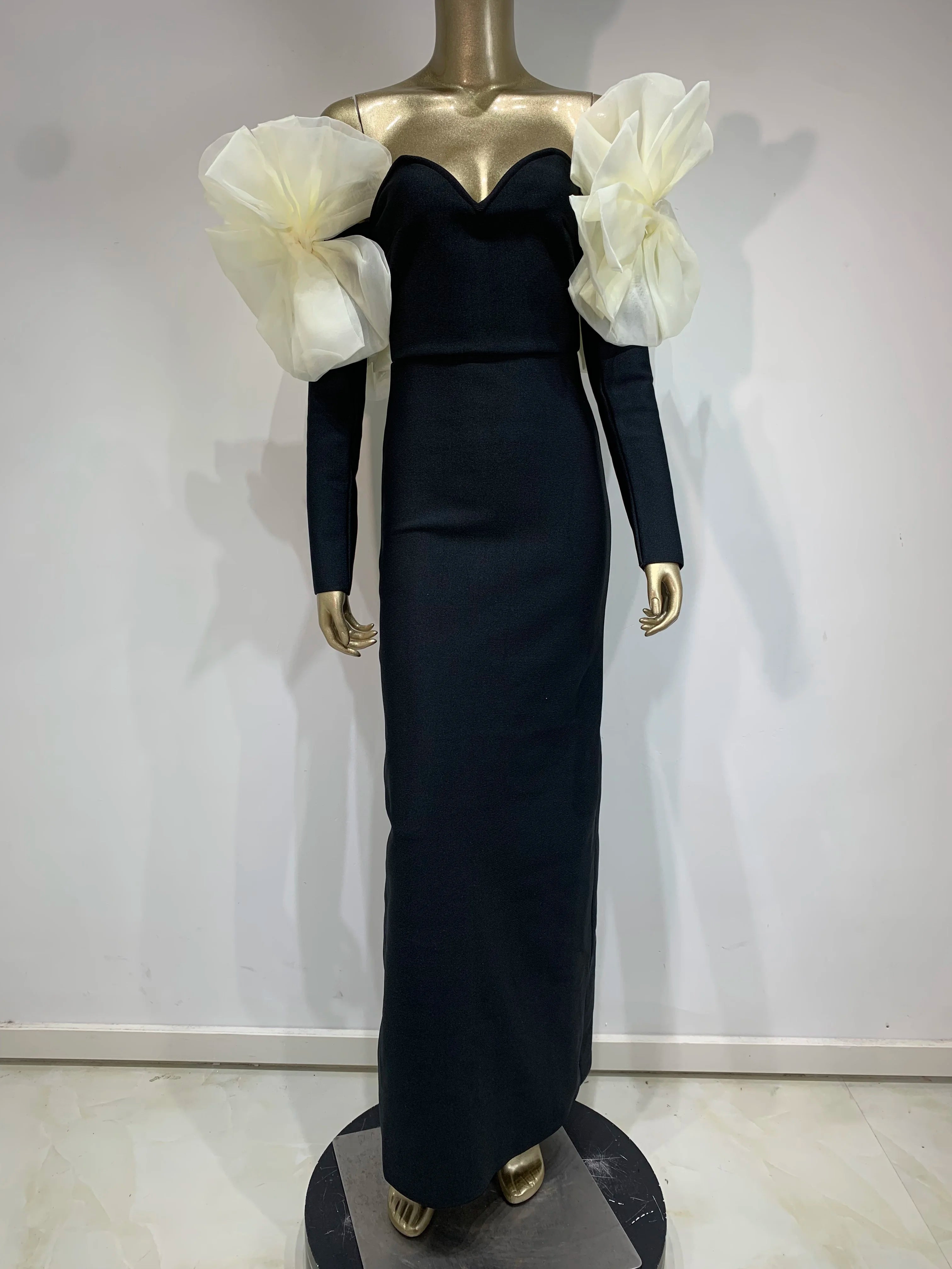 Women Sexy Off Shoulder Long Sleeve Red Black Maxi Long Celebrity Bodycon Bandage Dress 2025 Elegant Evening Club Party Dress