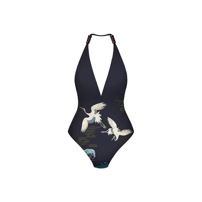 LANSWE Deep V One-Piece Swimwear Women Swimsuit Two-Piece Suit Summer Beach Wear Women's Swimsuit Beach Outing AA001 one piece