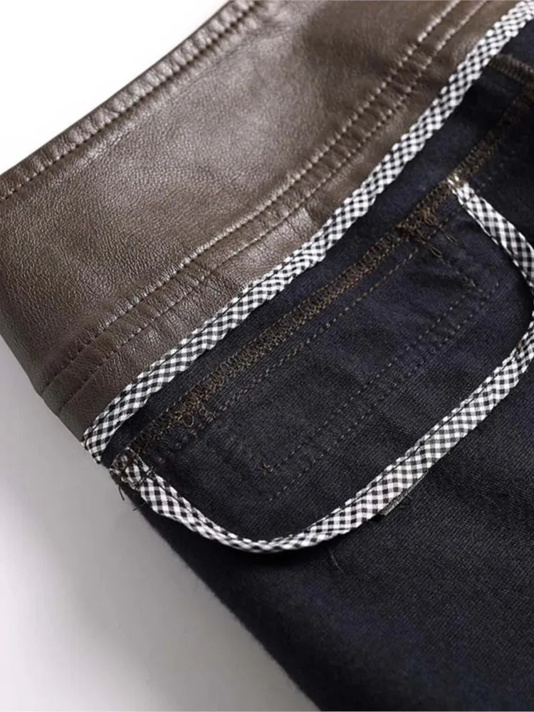 ZUZK Women PU Leather Wed Leg Pants Autumn Winter Fashion Warm Long Leather Pants Elegant LeatherTrousers