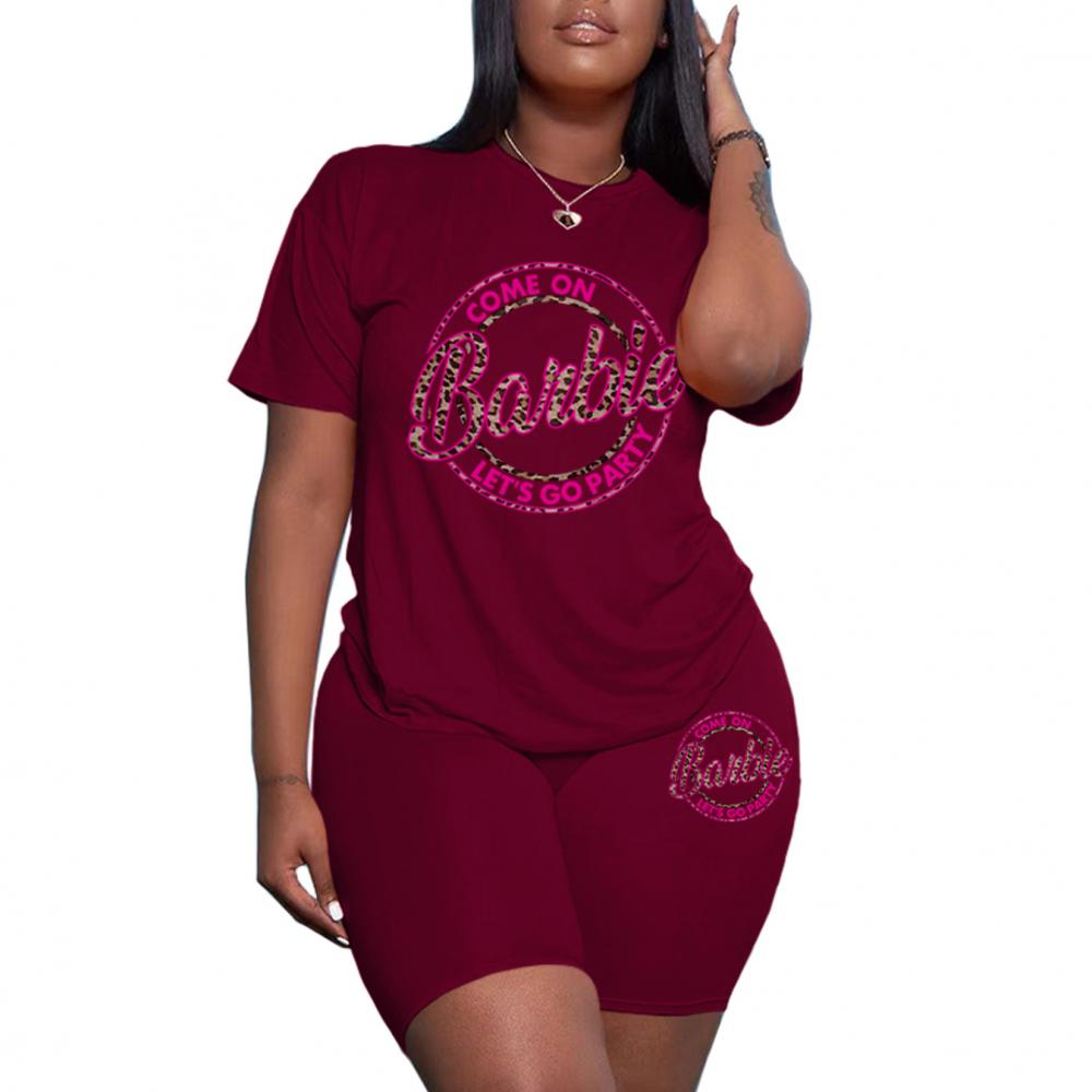 Summer Kawaii Barbie Girls 2Pcs Short Sleeve Shorts Ladies Fashion Casual Soft Sports T-Shirt Short Pants Suit Gifts Plus Size