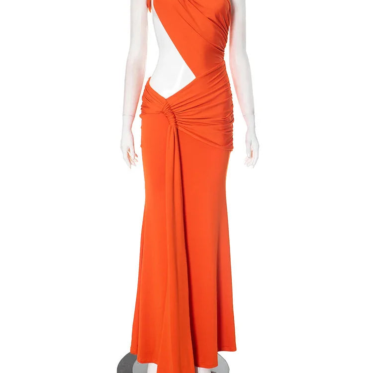 Mozision Irregular Ruched Sexy Maxi Dress For Women Gown Hollow Out One Shoulder Sleevelessdraped Bodycon Club Party Long Dress