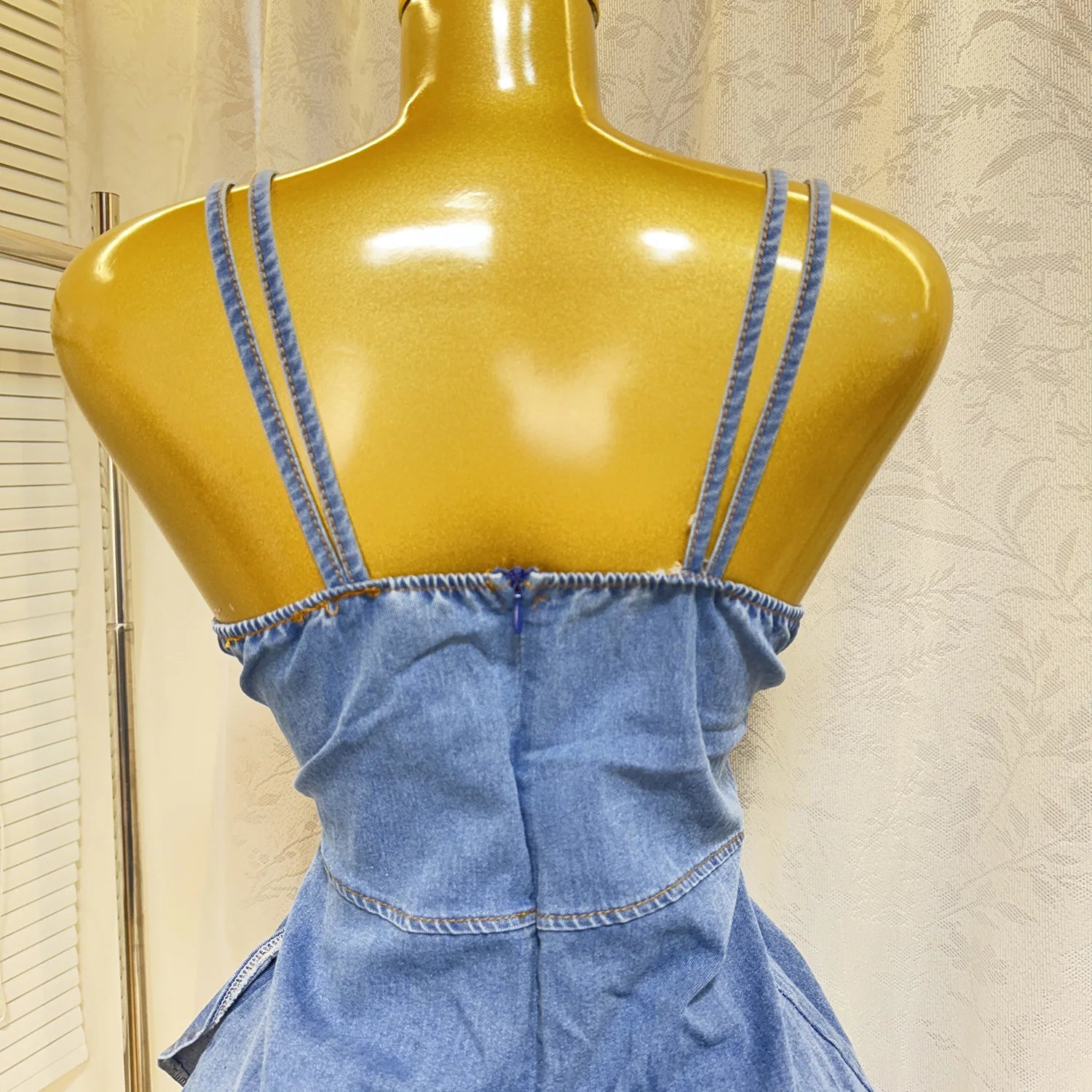Women Spaghetti Strap V-neck Ruffles Hem Denim A-line Mini Dress 2025 Chic Birthday Night Club Party Vestidos Dresses