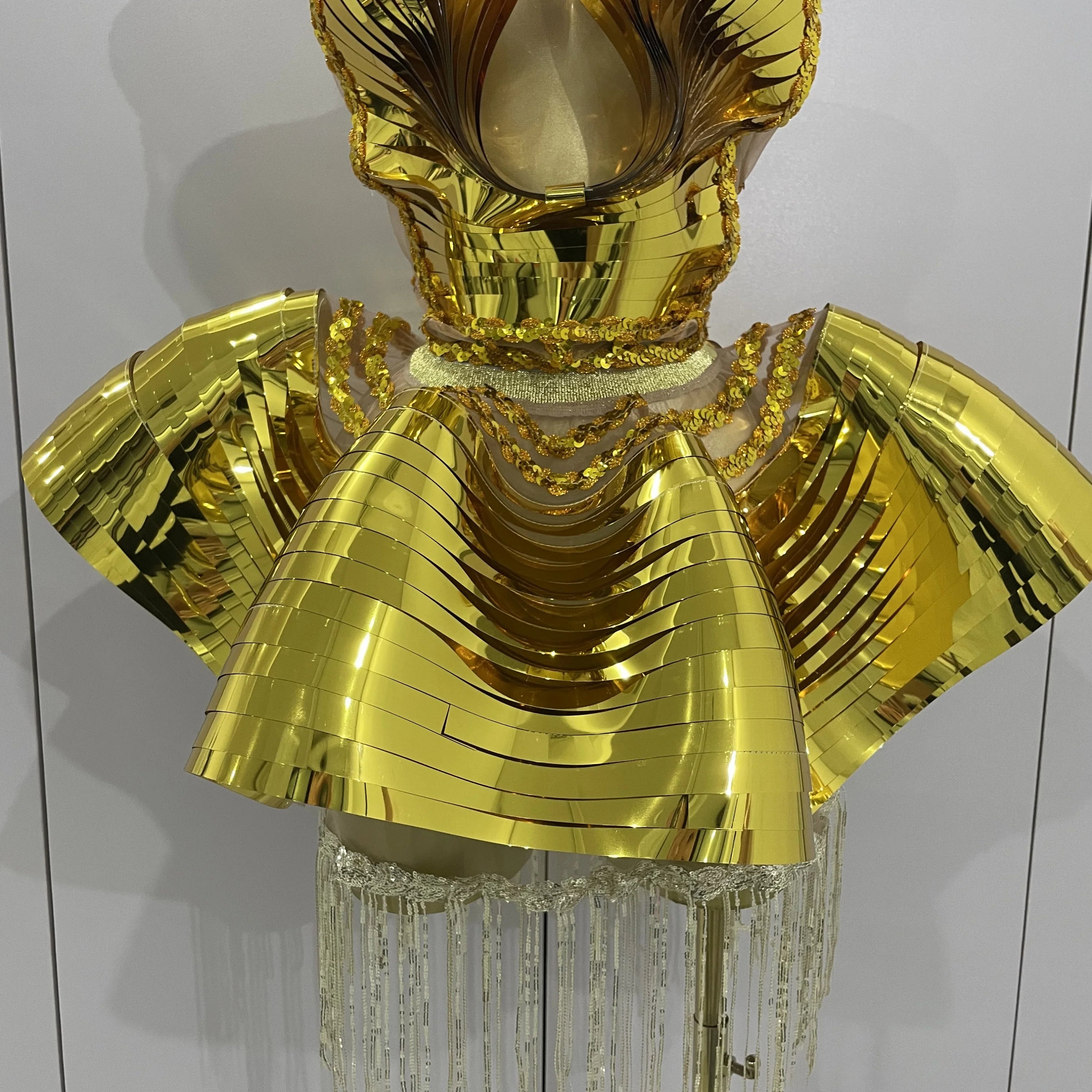 STOCK Shiny Gold Mirrors Sexy 2 Pieces Mini Dress 2025 Women Celebrate Birthday Party Performance Stage Costume Festival Wear