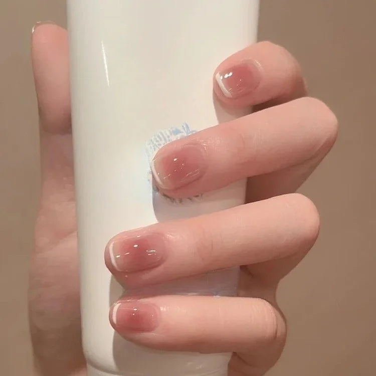 24Pcs Wine Red Simple Press on Nails Short Square Ballet Cute Wearing French Nails Fashion Glossy Solid Color Acrylic False Nail 6