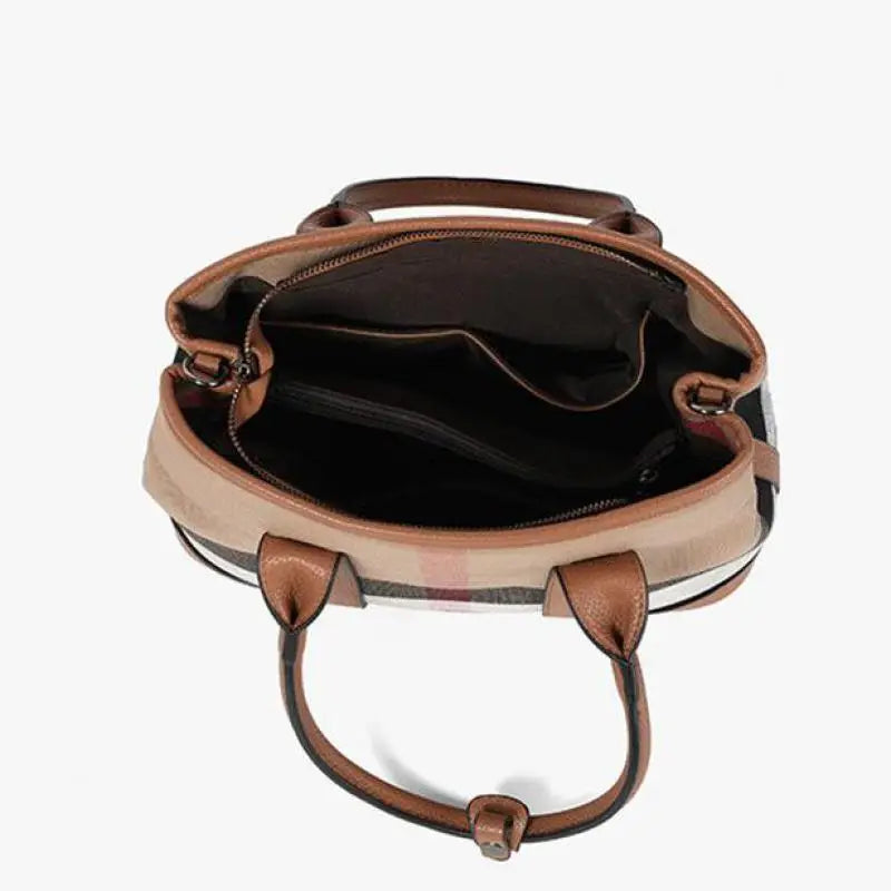 Black Female Bag Designer Luxury Handbags Plaid Printed Women Hand Bag Wide Strap Canvas Pu Leather Shoulder Bag Lady Purse