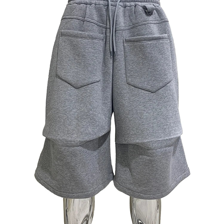 Nerazzurri Summer Autumn Loose Casual Soft Grey Shorts for Men Drawstring Elastic Waist Pockets Knee Length Sweatpants Clothes