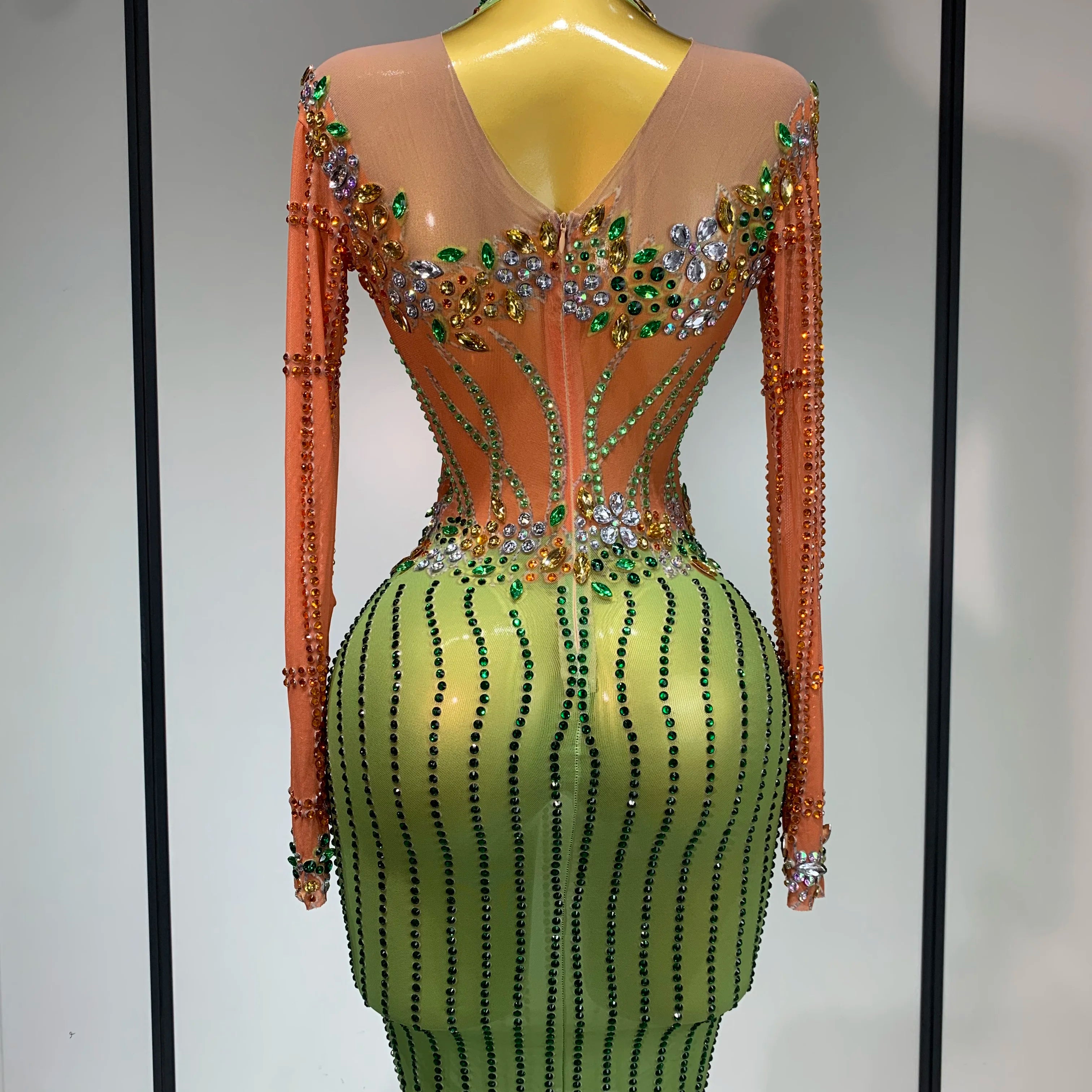 Luxury Birthday Dress Women Sparkly Diamond Short Dress Sexy Mesh See Through Celebrate Evening Party Singer Performance Costume